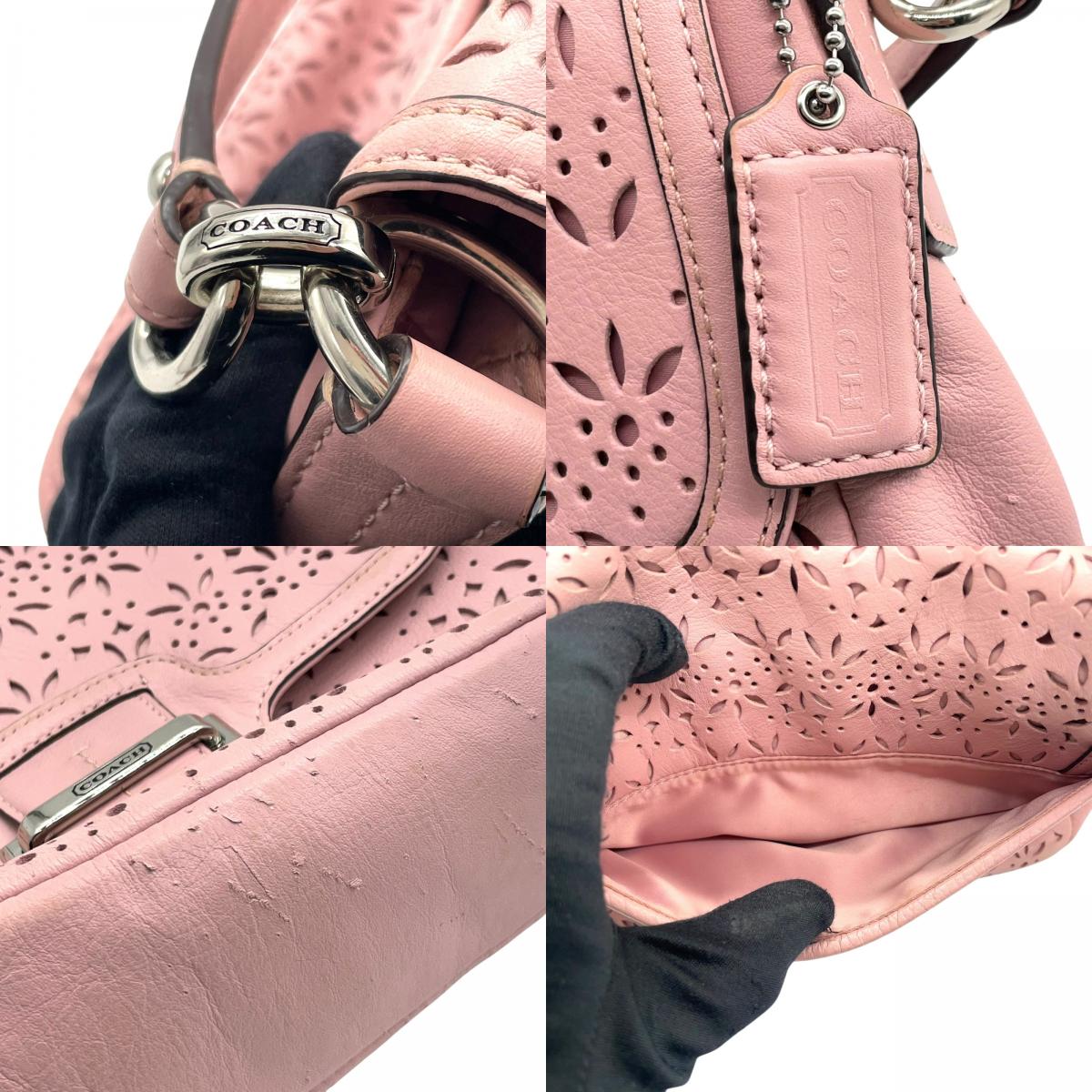 コーチ COACH フラワーカットワーク レザー ワンショルダー ショルダーバッグ ピンク 2WAY シルバー金具 S50