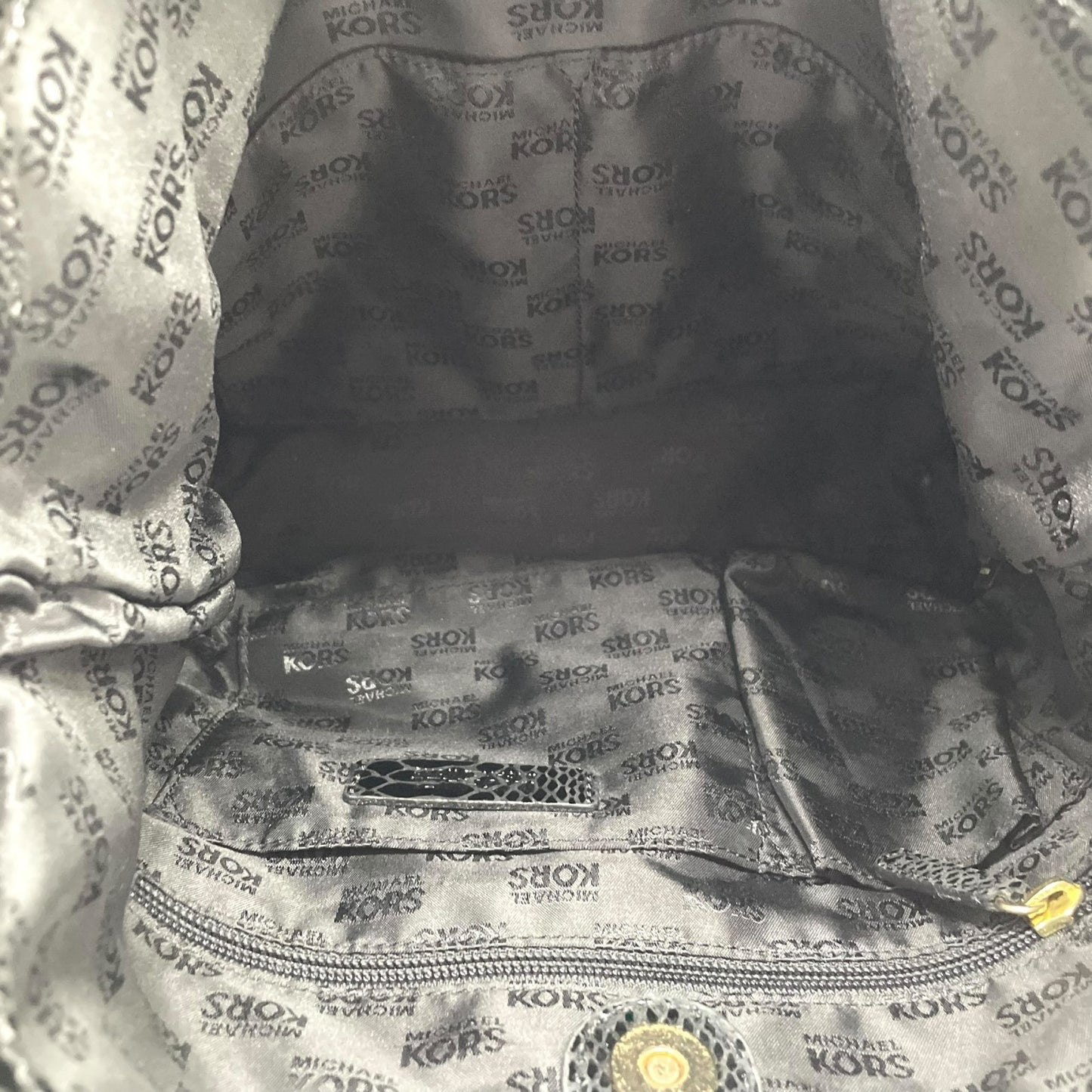 美品 マイケルコース MICHAEL KORS 型押し レザー トートバッグ ショルダー 肩掛け 黒 ブラック 金金具 ゴールド金具 C10