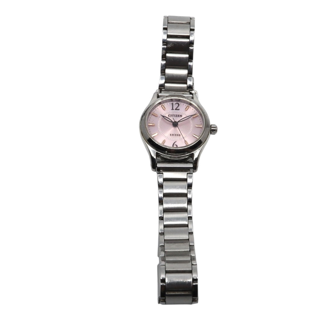 美品 CITIZEN EXCEED シチズン エクシード レディース 腕時計 ソーラー ピンク文字盤 ラウンド クオーツ アナログ ステンレススチール 希少 上品 デザイン ウォッチ G4