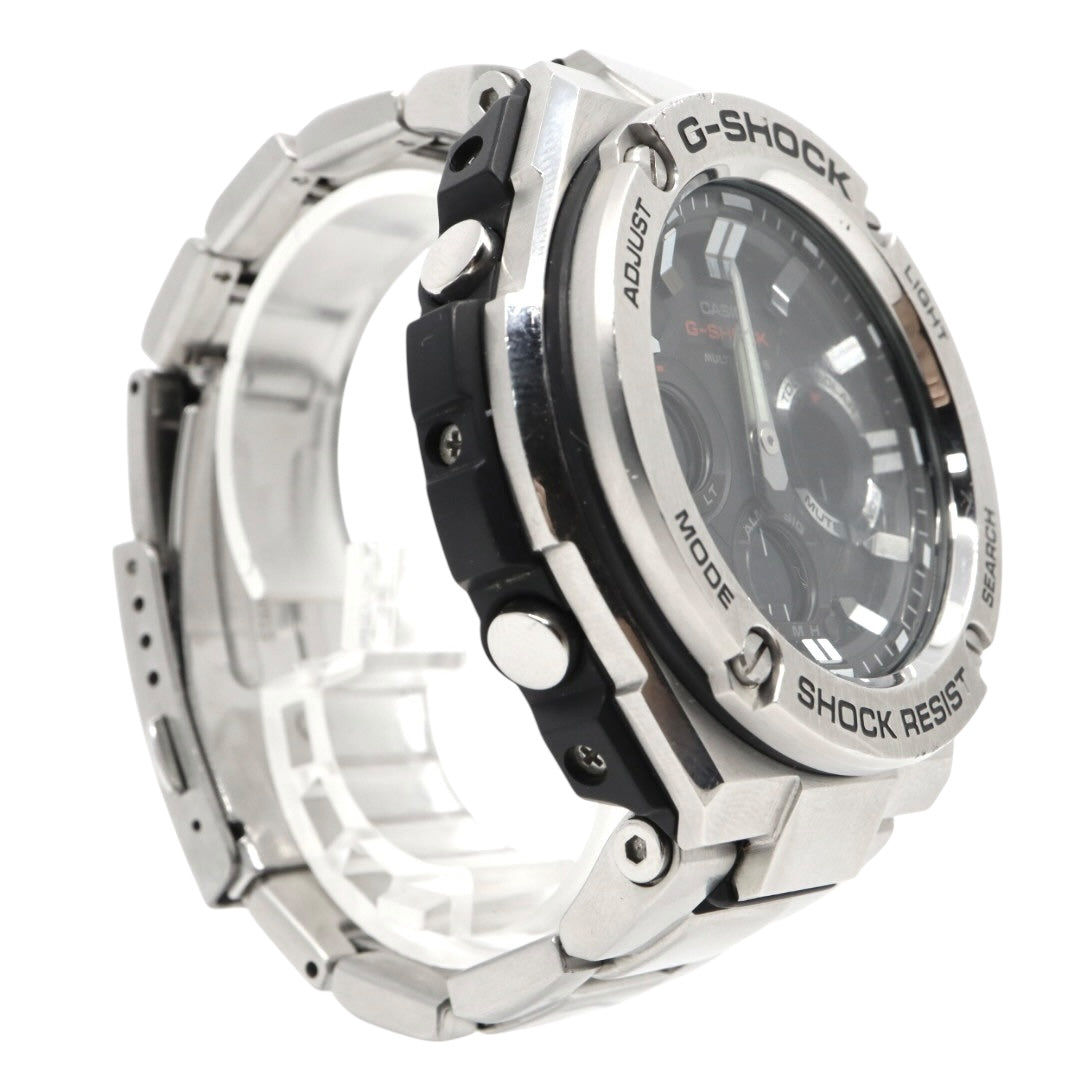 美品 CASIO カシオ G-SHOCK Gスチール GST-W110D ソーラー電波 シルバー メタル フルメタル 腕時計 メンズ クロノグラフ ワールドタイム アラーム タイマー LEDバックライト カシオ ジーショック CASIO GSTW110D G4