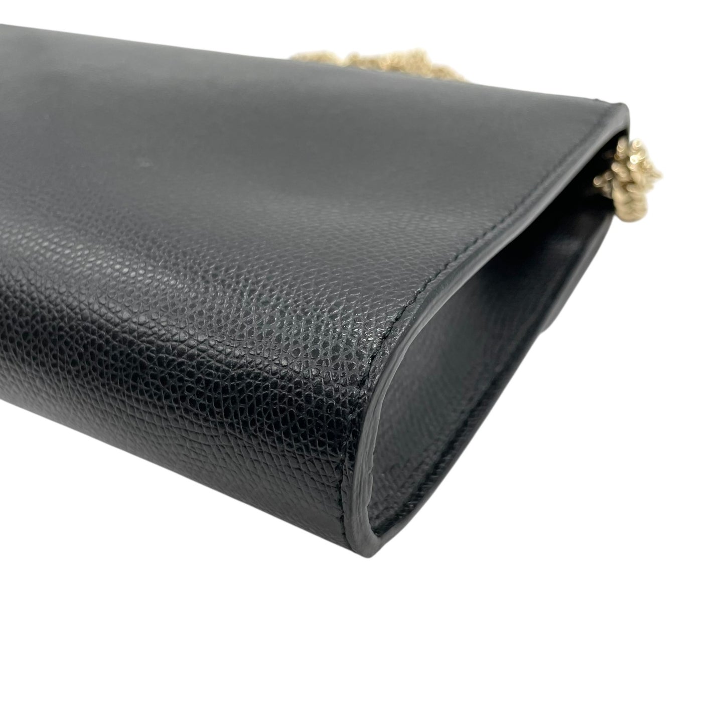 美品 フルラ FURLA チェーンショルダーバッグ チェーンショルダー クラッチバッグ 2WAY レオパード柄 黒 ブラック レザー 型押し 金金具 ゴールド金具 上品 クラッチ S52