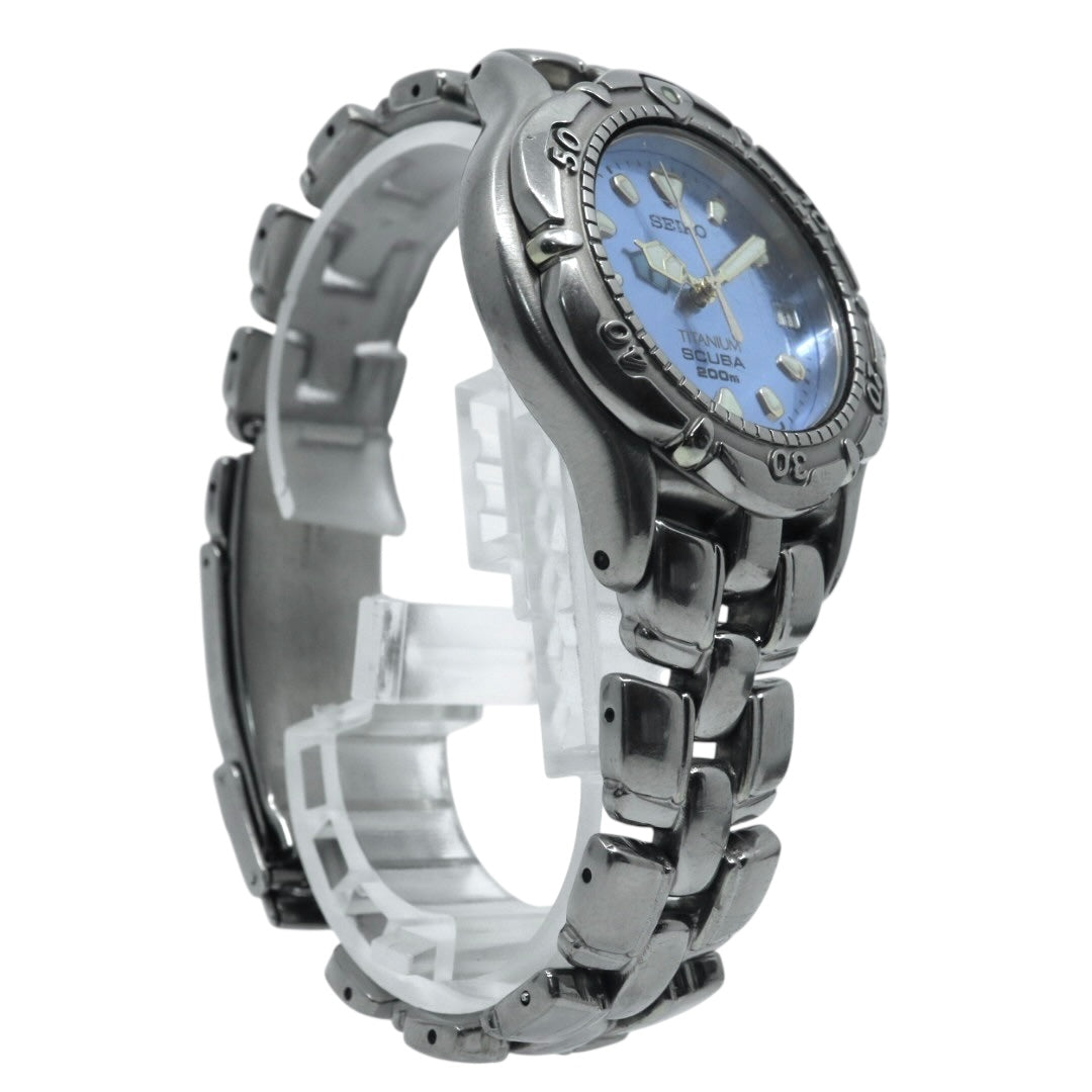 【電池交換済】 seiko セイコー プロスペックス スキューバ 200M 7N35-6120 ダイバーズウォッチ 腕時計 メンズ チタン クオーツ ブルーダイヤル デイト表示 回転ベゼル スポーツ ヴィンテージ 希少モデル クリーニング済み G4