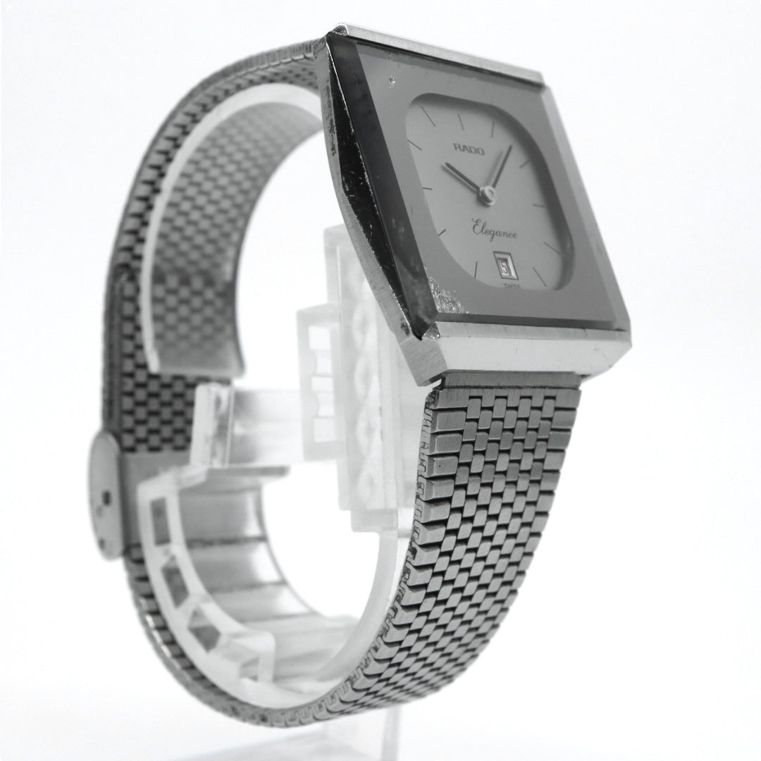 【稼働品】 RADO Elegance ラドー エレガンス 腕時計 自動巻き シルバー文字盤 スクエア デイト表示 メンズ レディース ユニセックス ヴィンテージ アナログ ドレスウォッチ アンティーク クラシック メッシュブレス G4