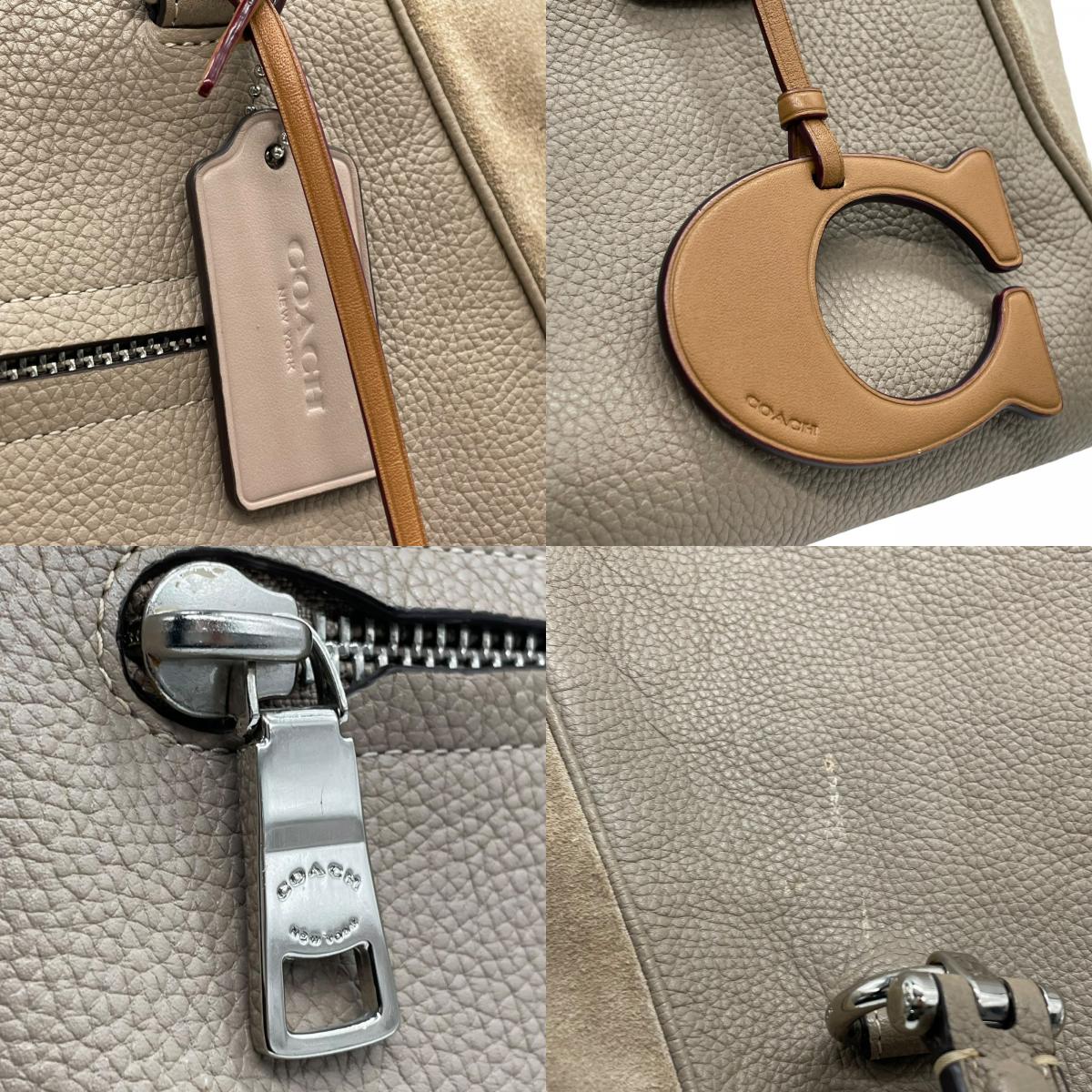 コーチ COACH Cチャーム トートバッグ ハンドバッグ スエード レザー グレー ベージュ シルバー金具 T4