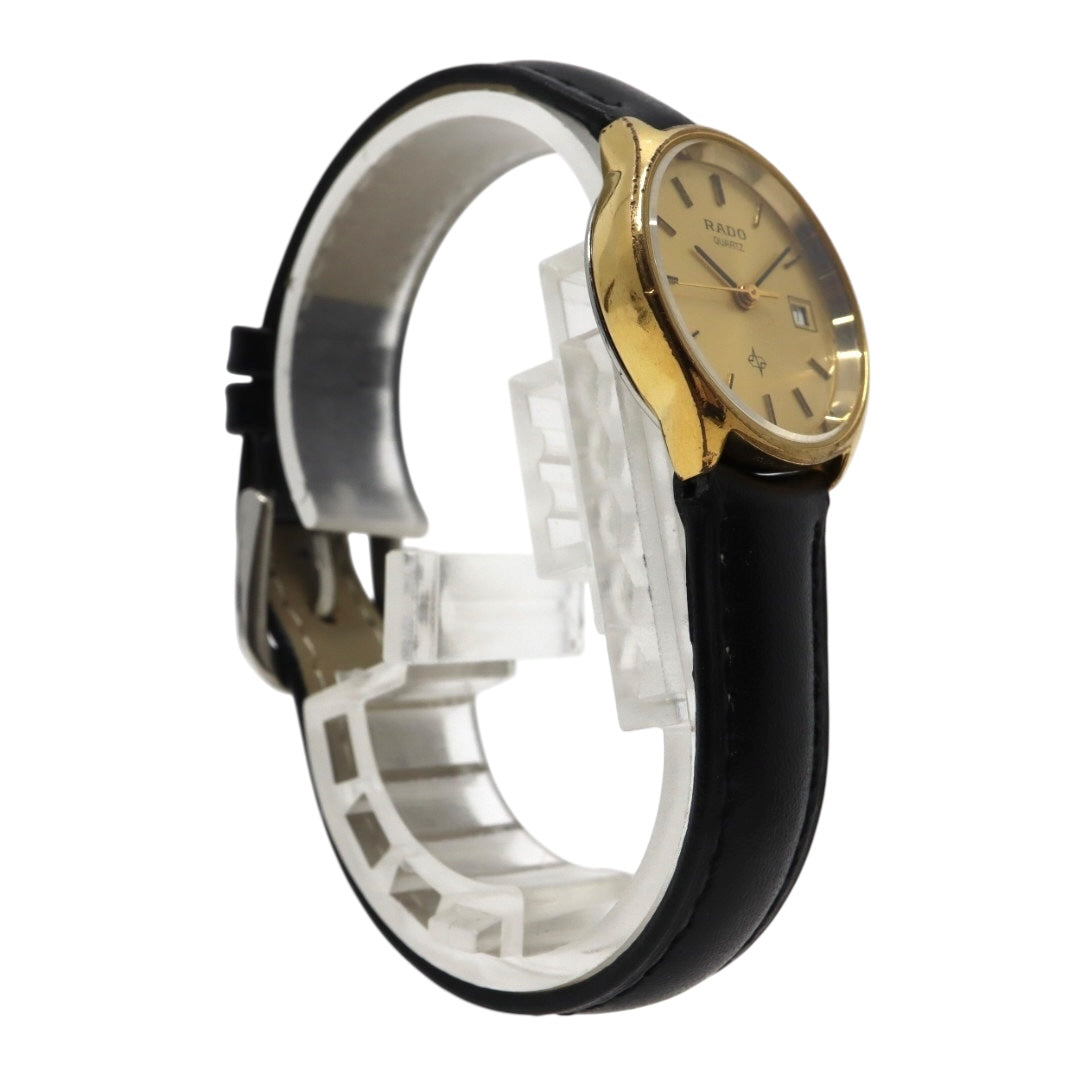 【美品/電池交換済/新品ベルト(社外品)】ラドー 腕時計 111.5141.2 レディース クオーツ ゴールド文字盤 デイト表示 ヴィンテージ アナログ ドレスウォッチ アンティーク クラシックデザイン エレガント 薄型 クリーニング済み G1