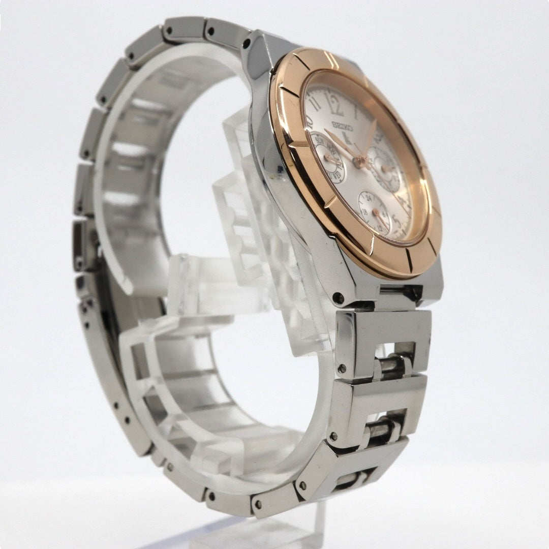 美品 【電池交換済】セイコー ルキア 腕時計 5Y89-0B30 レディース クオーツ デイデイト カレンダー 24時間計 シルバー ピンクゴールド コンビカラー ビジネス フォーマル ドレスウォッチ エレガント 上品 オフィス 日本製 クリーニング済み G2