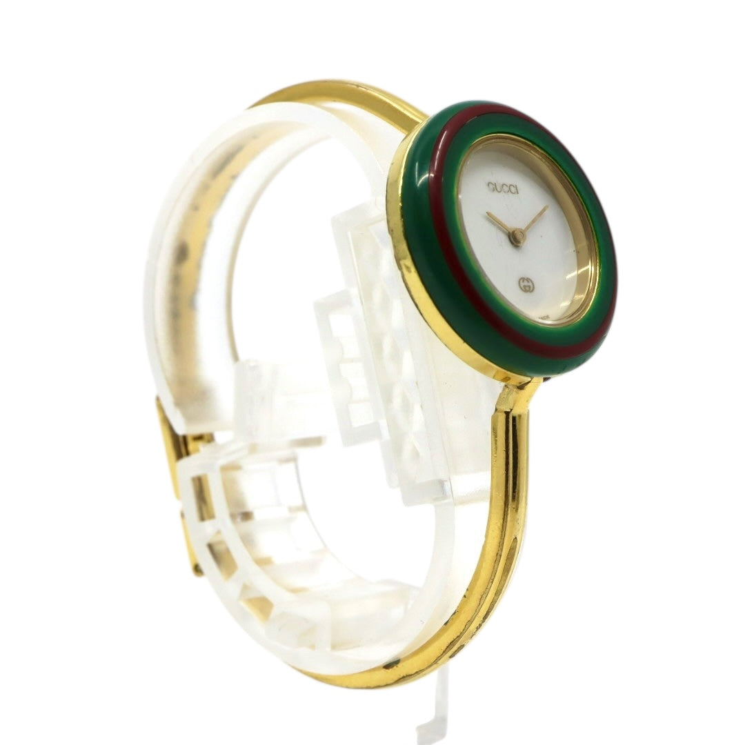 【美品/電池交換済】グッチ GUCCI チェンジベゼル 11/12 腕時計 レディース クオーツ バングルウォッチ ゴールド ヴィンテージ アンティーク シェリーラインベゼル クラシック エレガント アイコン 人気モデル クリーニング済み G3