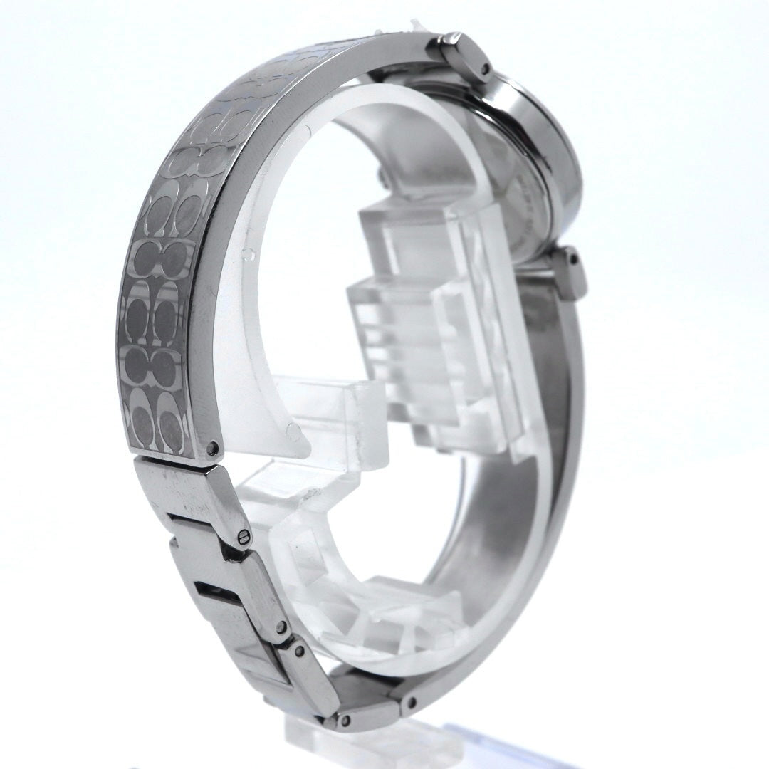 美品 電池交換済 コーチ COACH 腕時計 CA.66.7.95.1489S レディースウォッチ クォーツ ラインストーンベゼル シルバー ホワイト文字盤 シグネチャー柄ブレスレット アナログ エレガント クラシック ドレスウォッチ 稼働品 G3