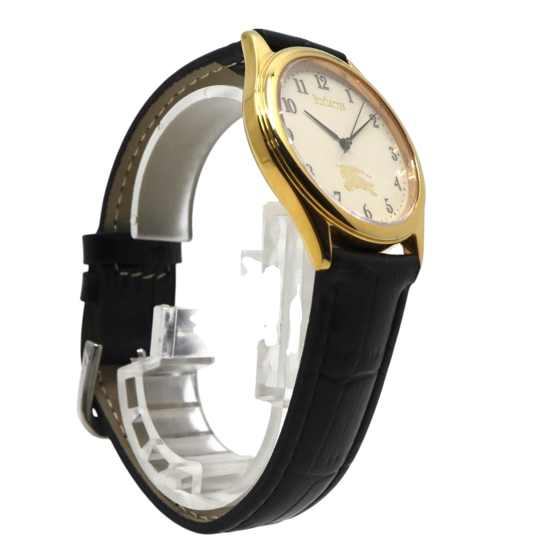 【美品 電池交換済 新品ベルト】バーバリー Burberrys 腕時計 4631-E66076 TA メンズウォッチ クォーツ ゴールドケース アイボリー文字盤 ブラックレザー アナログ クラシック ビンテージ ドレスウォッチ エレガント 稼働品 G3