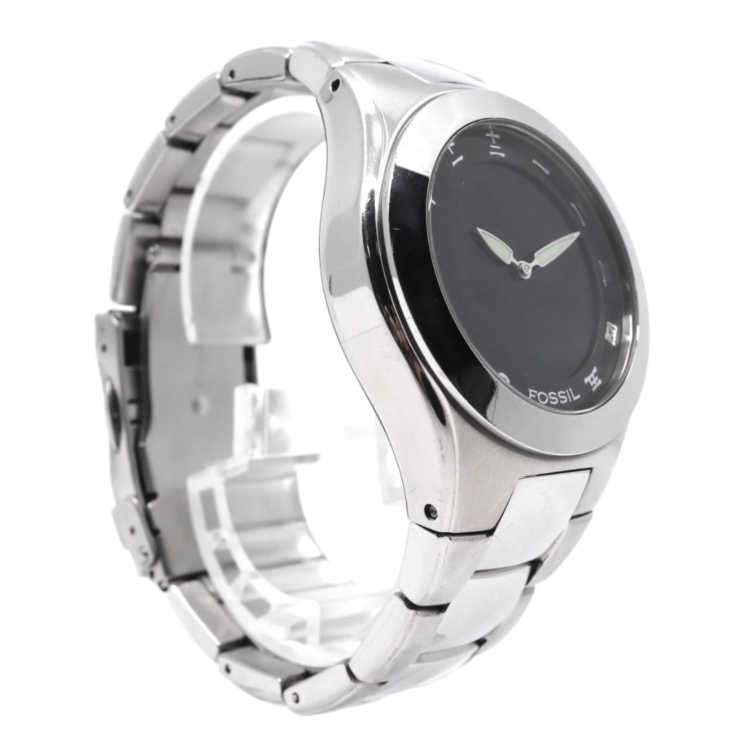 美品 電池交換済 クリーニング済 フォッシル FOSSIL 腕時計 BG-1055 メンズウォッチ クォーツ 漢数字インデックス シルバー ブラック ステンレススチール アナログ ユニークデザイン カジュアル 稼働品 G3