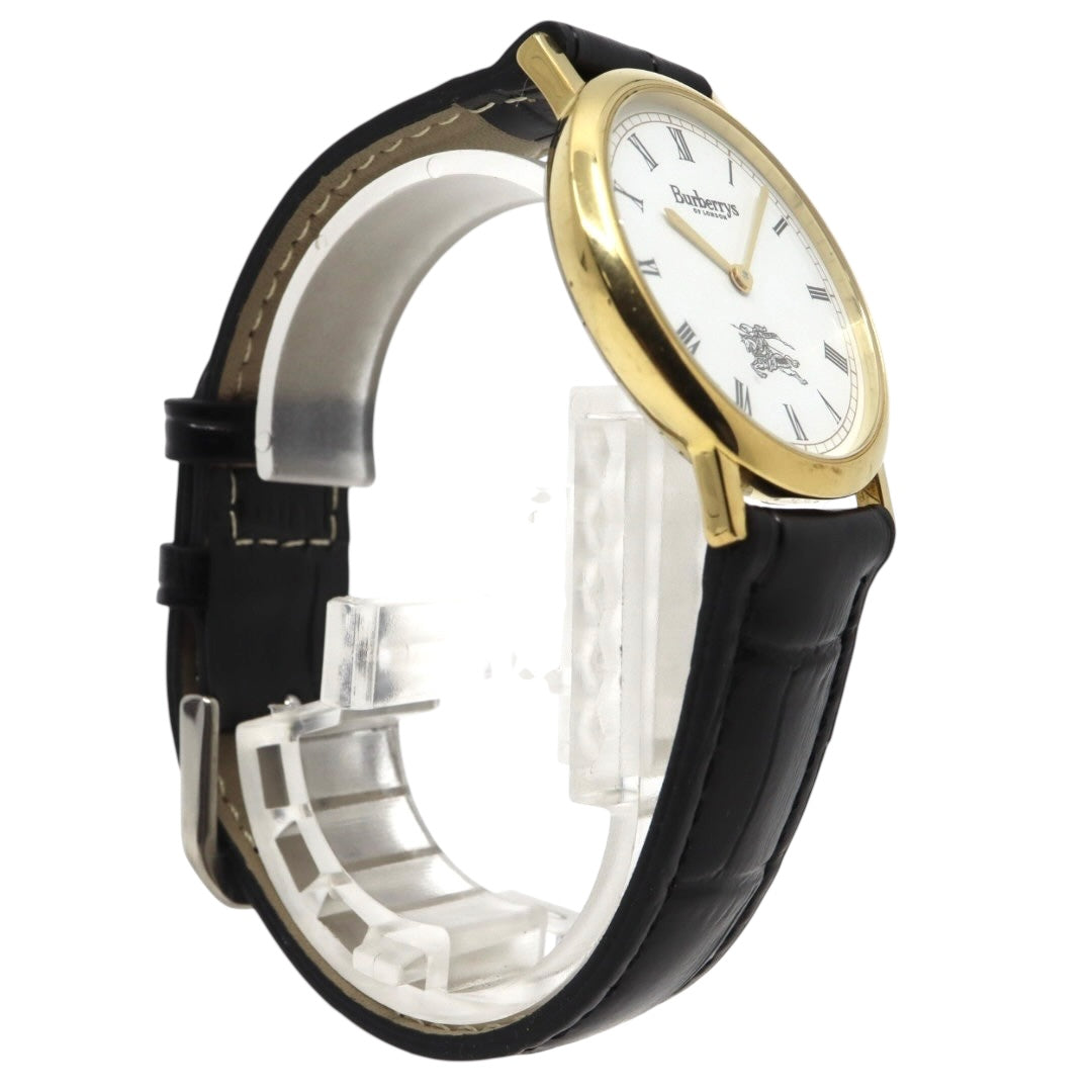 美品 電池交換済 新品ベルト バーバリー Burberrys 6000G 腕時計 メンズウォッチ クォーツ ゴールド ホワイト文字盤 ローマンインデックス ホースロゴ クラシック ヴィンテージ エレガント ドレスウォッチ 稼働品 G3