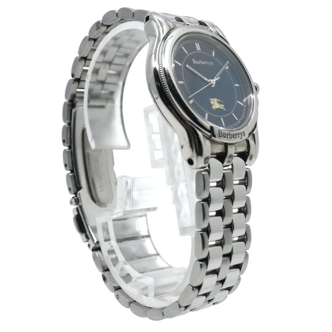 美品 電池交換済 クリーニング済 バーバリー Burberrys 腕時計 5530-F52339 メンズウォッチ クォーツ ネイビー文字盤 シルバー ステンレススチール ホースロゴ クラシック ヴィンテージ エレガント ドレスウォッチ ビジネス 稼働品 G3