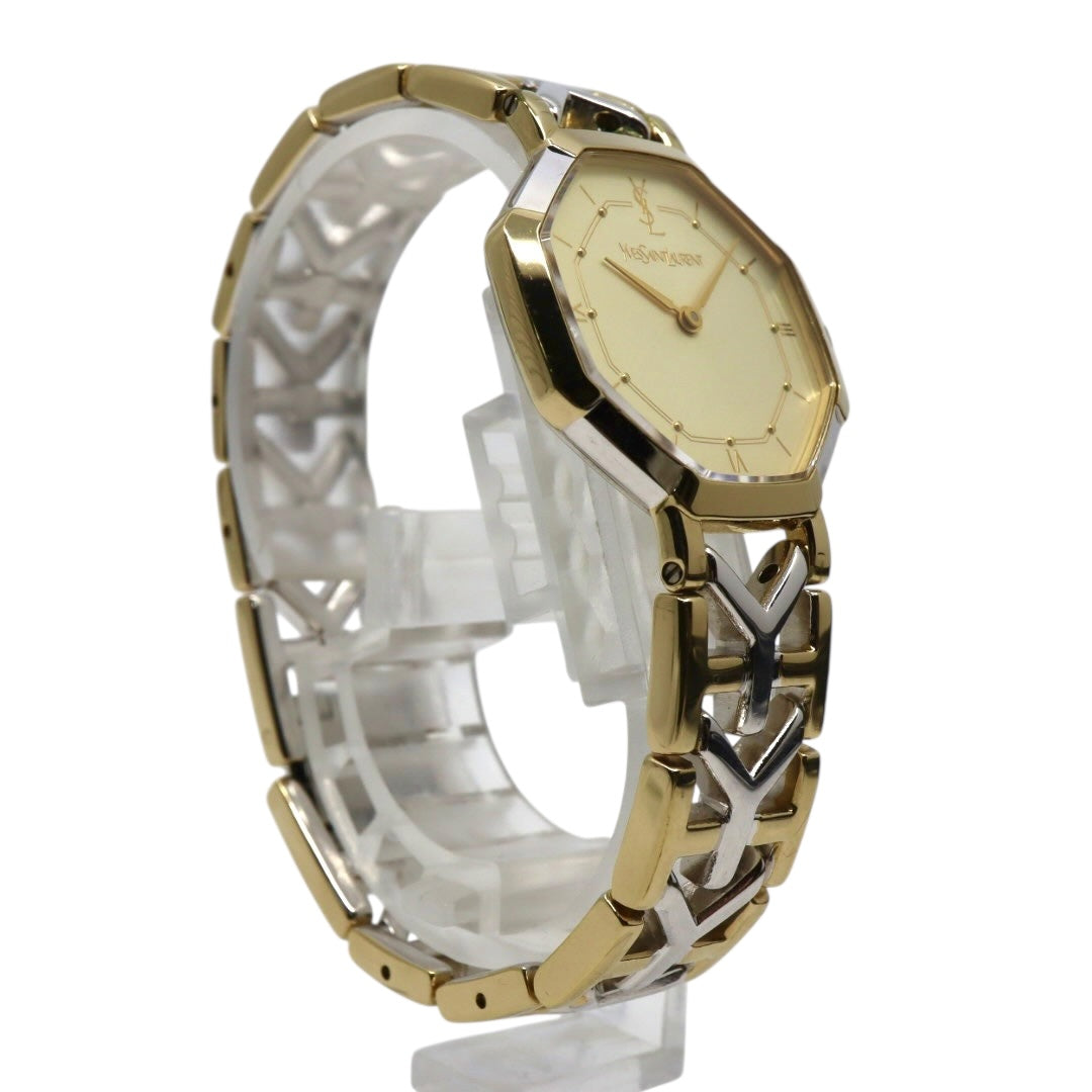 【新品同様/電池交換済】イヴサンローラン YSL 腕時計 4620-E62143 レディース クオーツ アナログ オクタゴン 八角形 ゴールド文字盤 コンビブレス ヴィンテージ クラシック エレガント ドレスウォッチ クリーニング済 G2