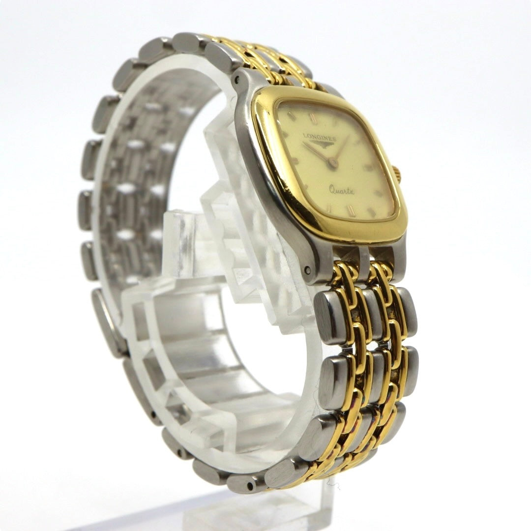 【美品/稼働品/電池交換済】ロンジン LONGINES 腕時計 7445 レディース クオーツ アナログ スクエア ゴールド文字盤 コンビブレス ヴィンテージ クラシック エレガント ドレスウォッチ SWISS MADE クリーニング済 G2
