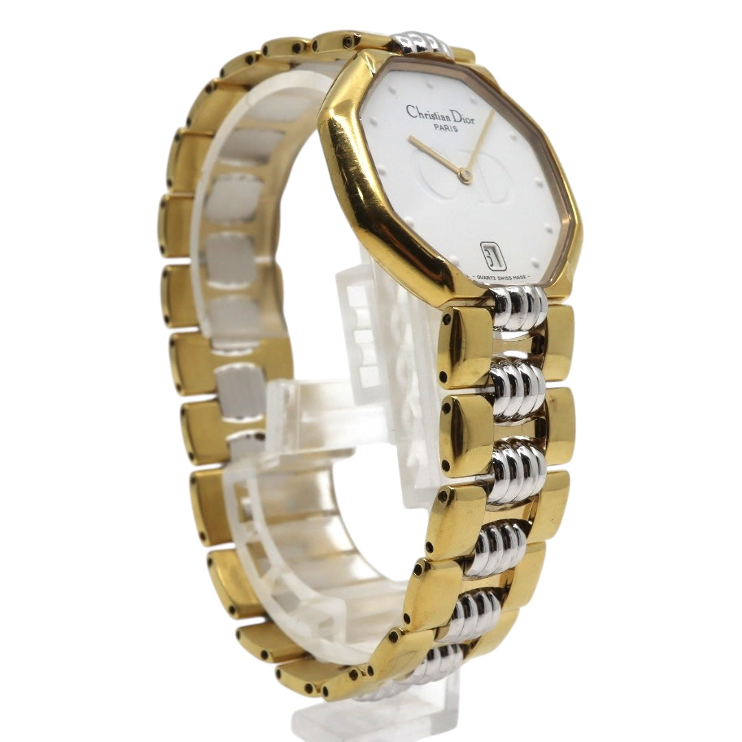 【美品／電池交換済】クリスチャンディオール 腕時計 45.134 レディース クオーツ デイト オクタゴン 八角形 ゴールド ホワイト文字盤 コンビブレス ヴィンテージ クラシック エレガント SWISS MADE クリーニング済 G2
