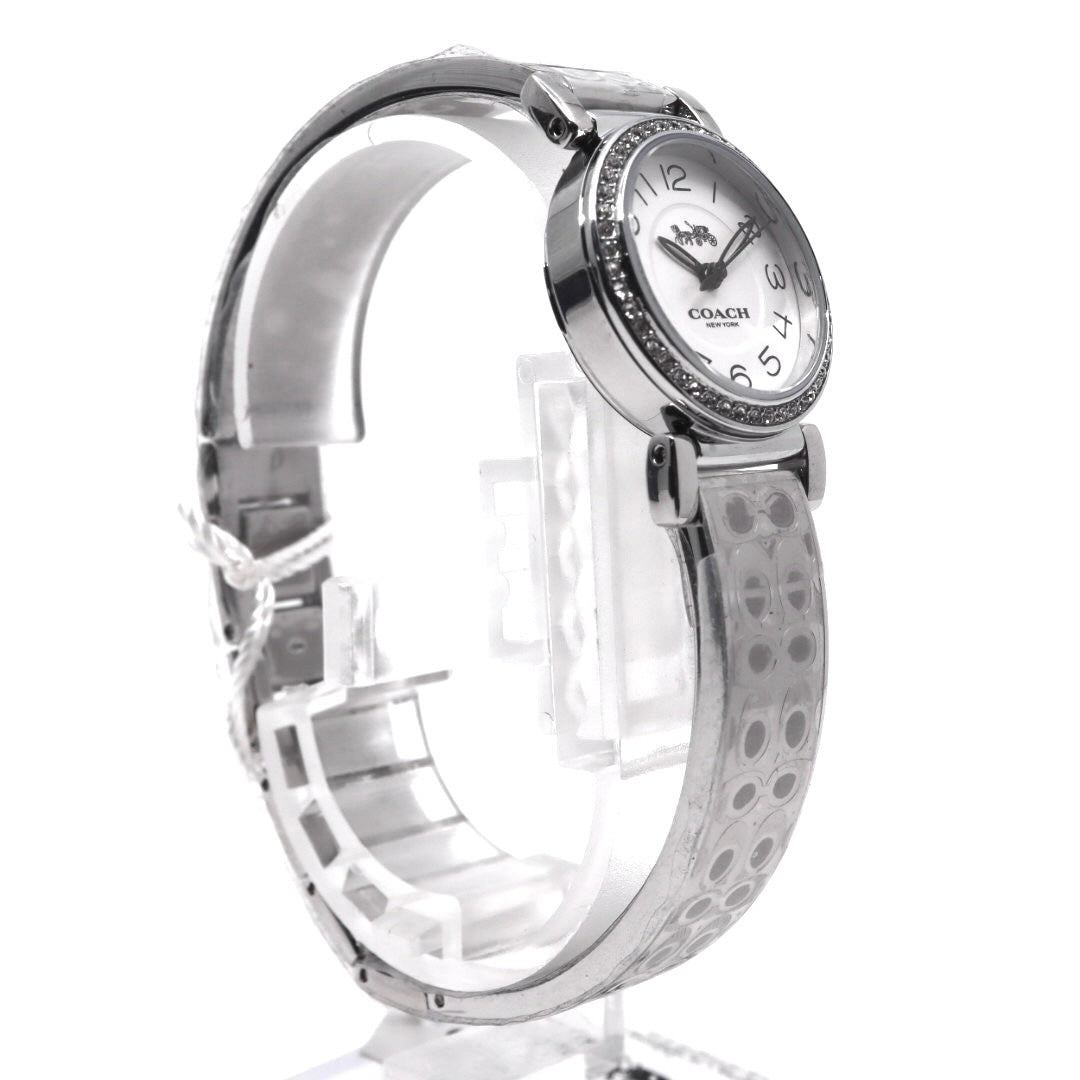 【ほぼ新品／電池交換済】コーチ COACH 腕時計 CA.66.7.95.1489S レディース クオーツ アナログ ラウンド シルバー ラインストーンベゼル シグネチャーブレスレット エレガント フェミニン ドレスウォッチ クリーニング済 G