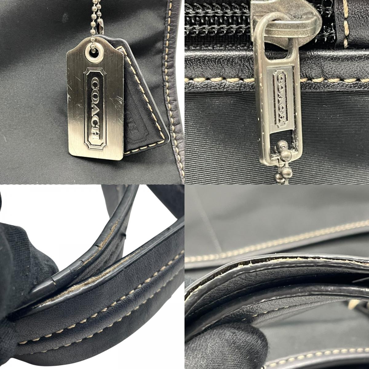 COACH コーチ ビジネスバッグ ブリーフケース 黒 ブラック キャンバス レザー シルバー金具 ステッチ ロゴチャーム付き ファスナー開閉 メンズ X2