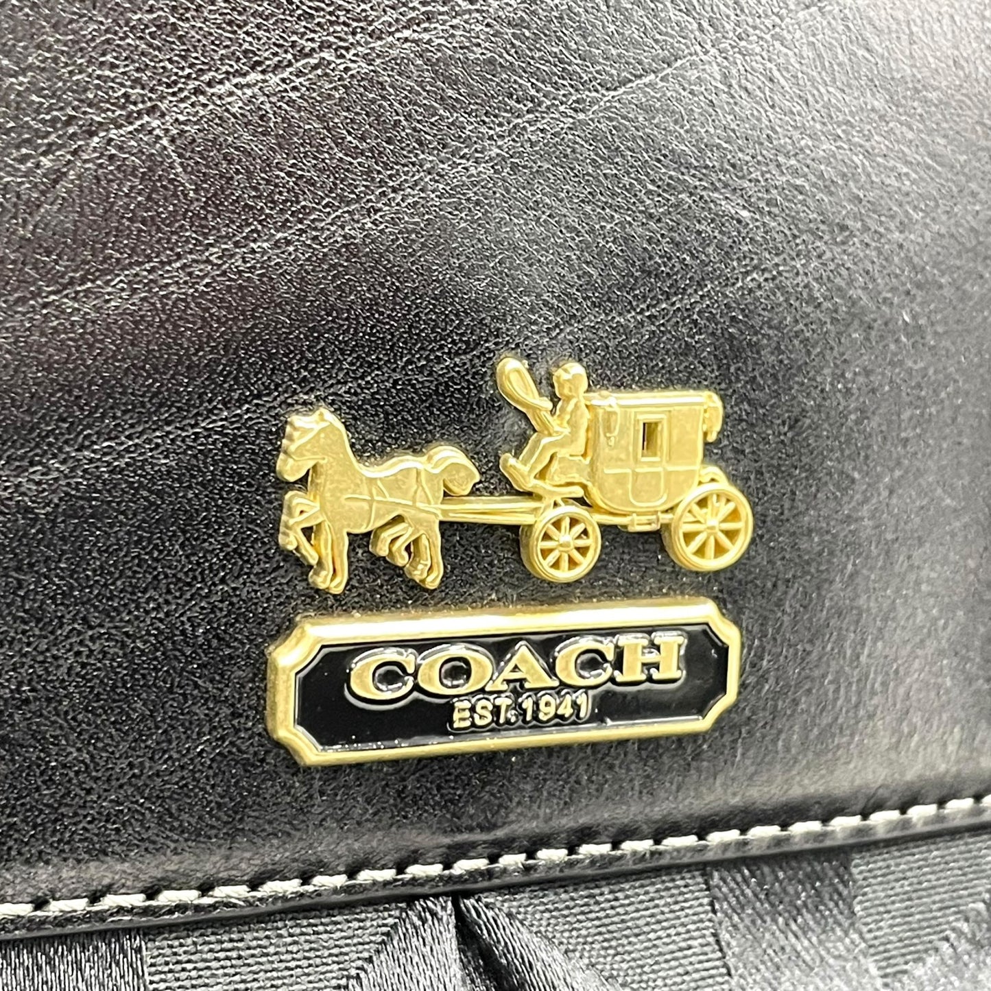 コーチ COACH 2WAY ハンドバッグ ボストンバッグ ショルダーバッグ 12947 シグネチャー 黒 ブラック ジャガード レザー 金金具 ゴールド金具 チャーム付き E5