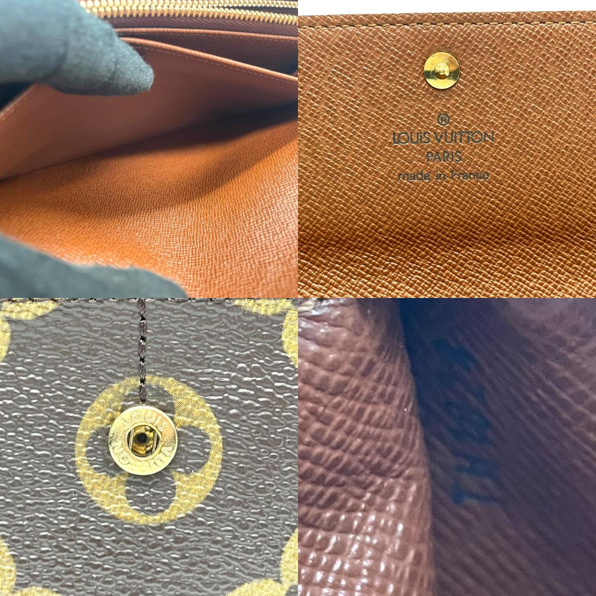 ルイ・ヴィトン LOUIS VUITTON LV モノグラム ポルトフォイユ サラ 長財布 M61734 シリアル刻印 フラップ 茶色 ブラウン 金金具 ゴールド ロゴ金具 W1