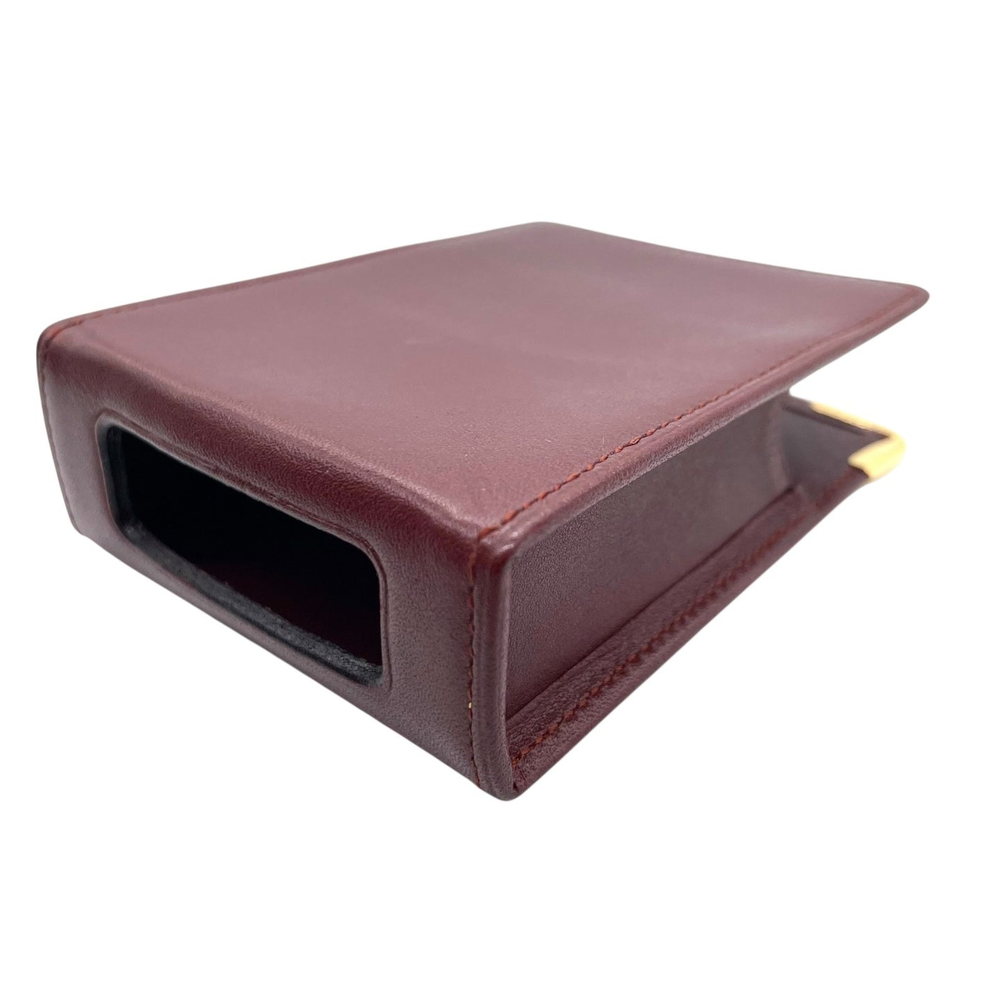 カルティエ Cartier マストライン レザー シガレットケース 小物入れ ワインレッド ボルドー ゴールド金具 金金具 ロゴ刻印 ヴィンテージ メンズ レディース W4