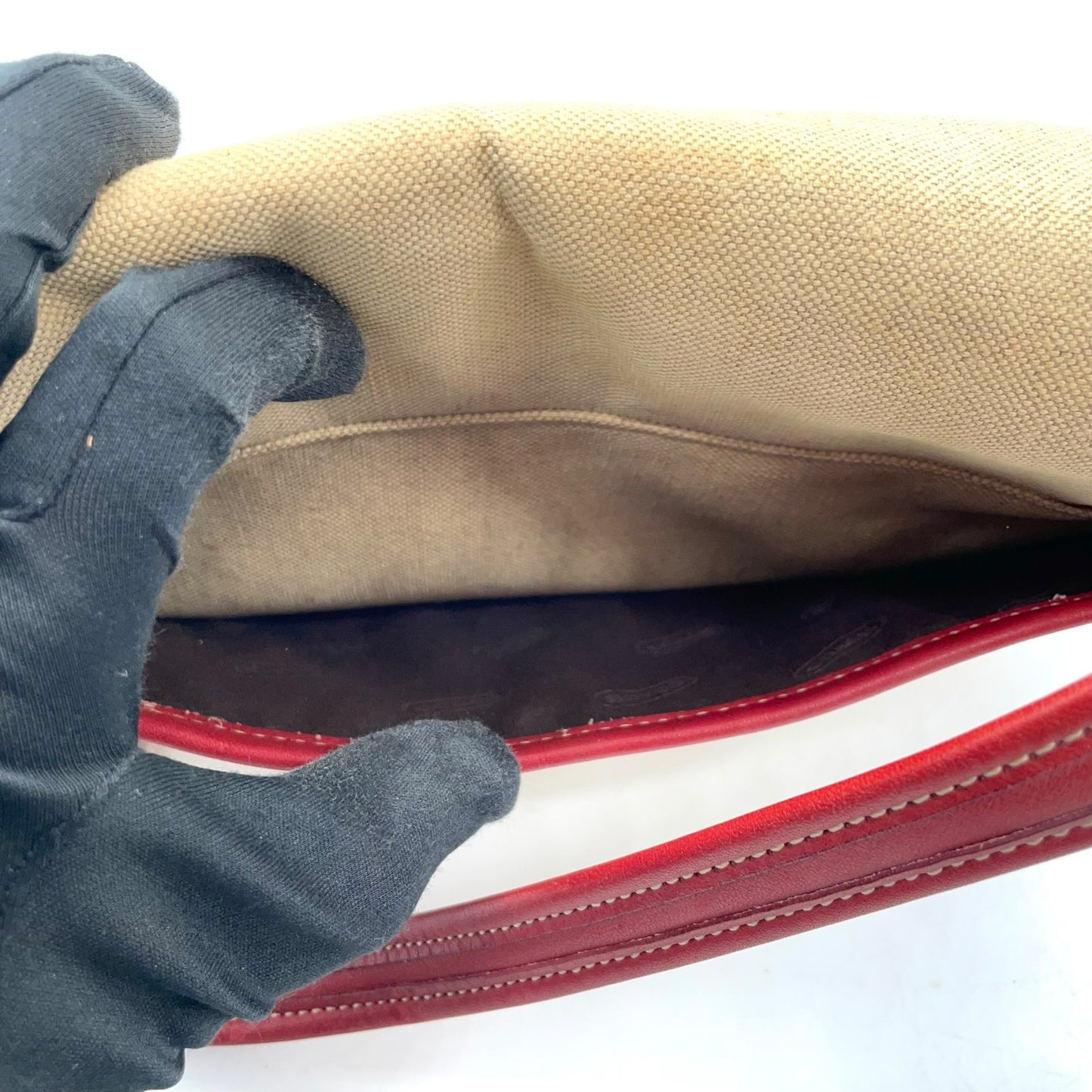 コーチ COACH キャンバス レザー ショルダーバッグ ワンショルダー 6114 ベージュ 赤 レッド フラップデザイン ロゴチャーム付き 上品カラー U17