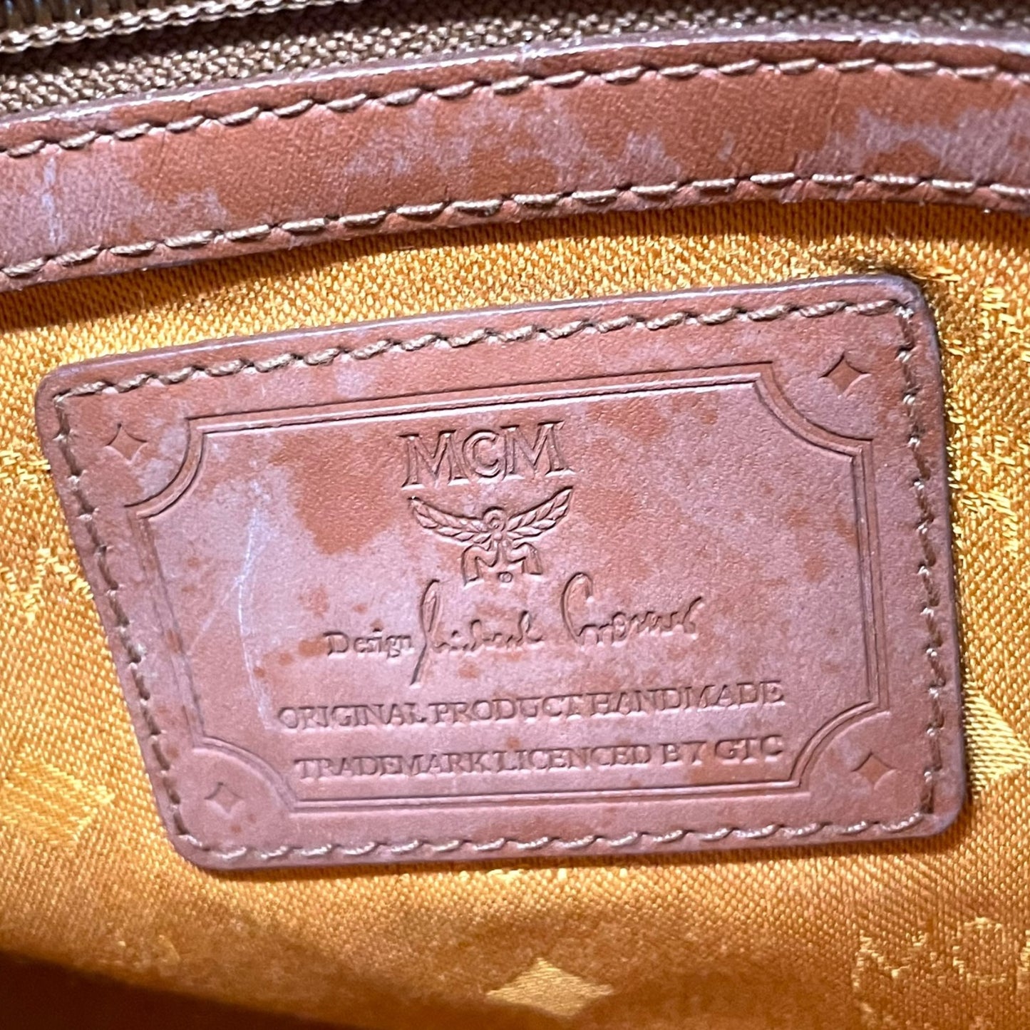 エムシーエム MCM ヴィセトス 2WAY ハンドバッグ ミニボストンバッグ ショルダーバッグ 茶 ブラウン コニャック レザー ゴールド金具 斜め掛け可 レディース C