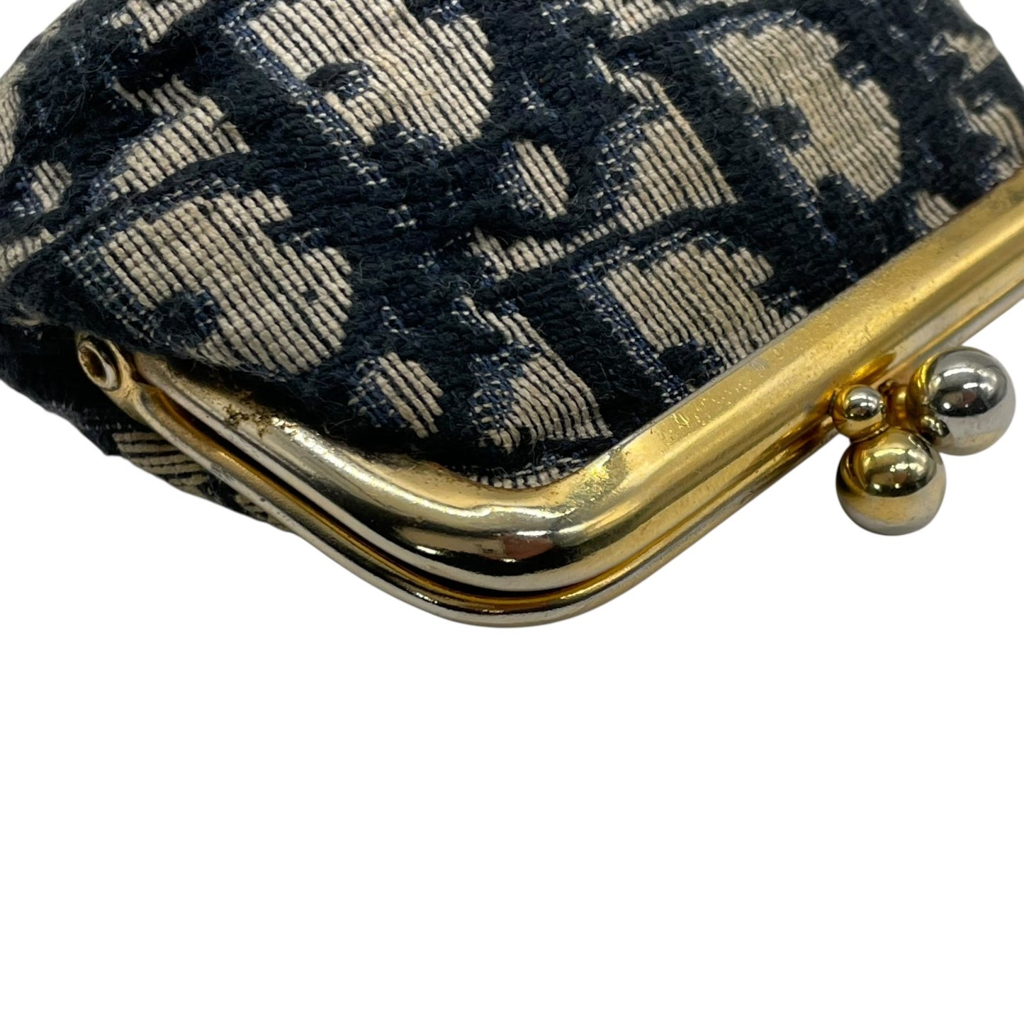 クリスチャン ディオール Christian Dior トロッター がま口 コインケース ネイビー ゴールド金具 金 ジャガード ヴィンテージ M3