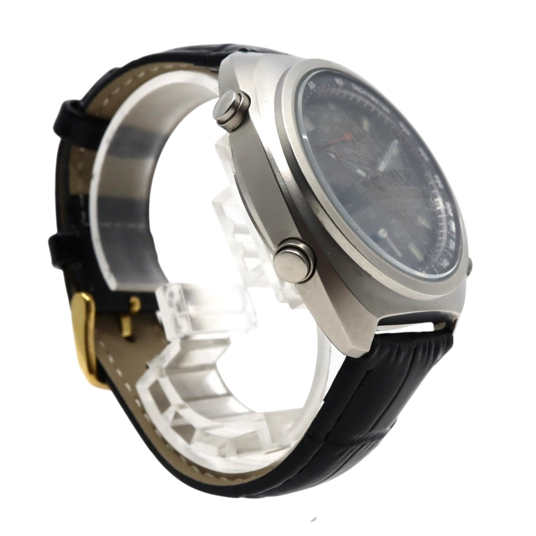 【稼働品】カシオ ティンバークルーザー TIC-100 腕時計 メンズ アナデジ クロノグラフ 20気圧防水 クオーツ ステンレス レザーベルト ブラック 黒文字盤 シルバー ヴィンテージ 希少 レトロ アウトドア G9