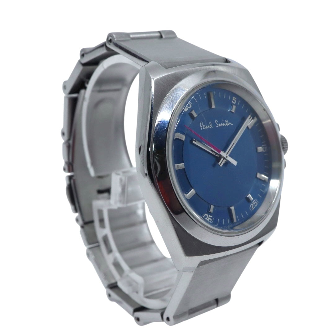 ポールスミス クローズドアイズ 腕時計 メンズ クォーツ ブルー文字盤 シルバー ステンレス シンプル ビジネス ドレスウォッチ アナログ 電池交換済み 稼働品 上品 フォーマル オフィス スタイリッシュ 銀 青 洗練 定番 人気モデル 10気圧防水 G10