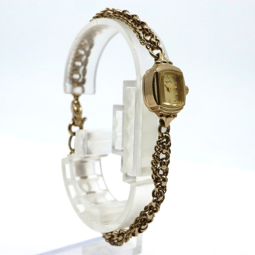 【美品/稼働品】アガット agete 腕時計 1306 ダイヤモンド レディース クオーツ PGP ピンクゴールド ブレスレット ジュエリーウォッチ アンティーク クラシック エレガント フェミニン アクセサリー G10