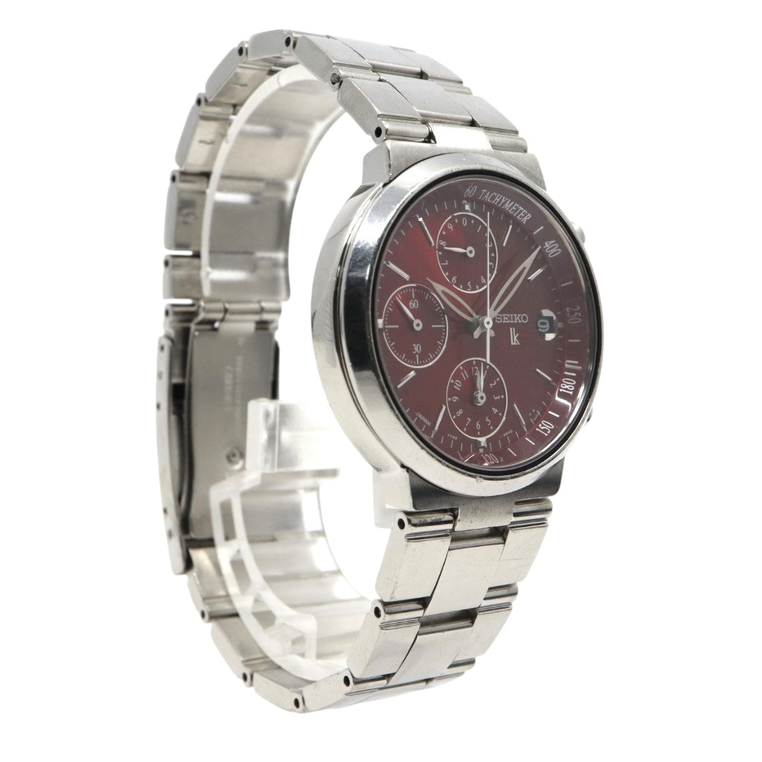 【美品/電池交換済】SEIKO セイコー ルキア 7T92-0AA0 クロノグラフ 腕時計 レディース クオーツ 10気圧防水 ステンレス レッド 赤文字盤 シルバー デイト タキメーター 日本製 ビジネス カジュアル エレガント G10 lukia