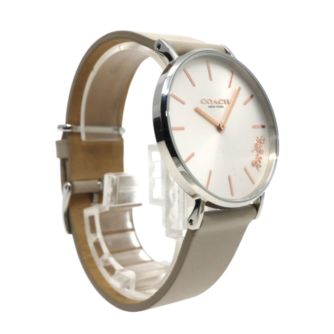 【未使用級】コーチ COACH 腕時計 レディース ペリー Perry シルバー グレージュ レザー CA.120.7.1594 クォーツ アナログ 2針 シンプル オフィス ビジネス 通勤 通学 エレガント 上品 クラシック 大人 馬車ロゴ 美品 G11