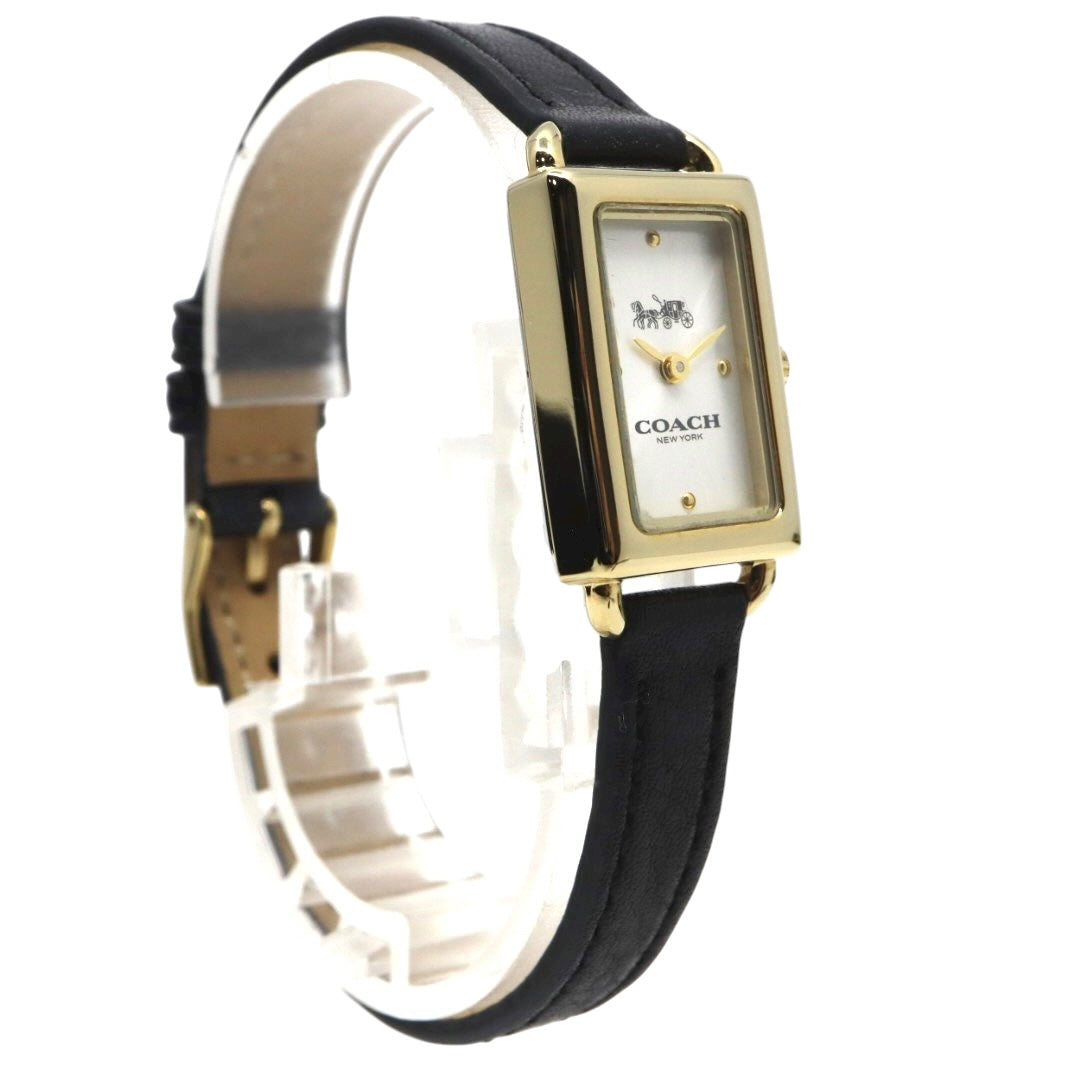 【美品】コーチ COACH 腕時計 レディース Cadie キャディ ゴールド シルバー ブラック レザー レクタンギュラー スクエア CA.144.7.34.3634 クォーツ アナログ 2針 シンプル クラシック エレガント 上品 アールデコ調 G11