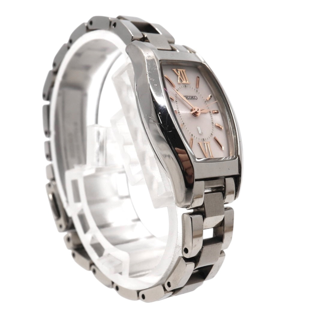 SEIKO セイコー ルキア LUKIA ソーラー V117 トノーケース ローマンインデックス ステンレススチール ピンクゴールドカラー針 レディース腕時計 G11