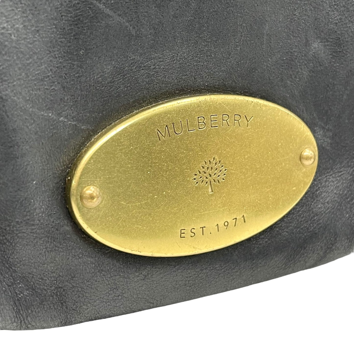 MULBERRY マルベリー 2WAY ハンドバッグ ショルダーバッグ ブラック レザー ゴールド金具 オーバルロゴプレート トップハンドル ヴィンテージ レディース K12