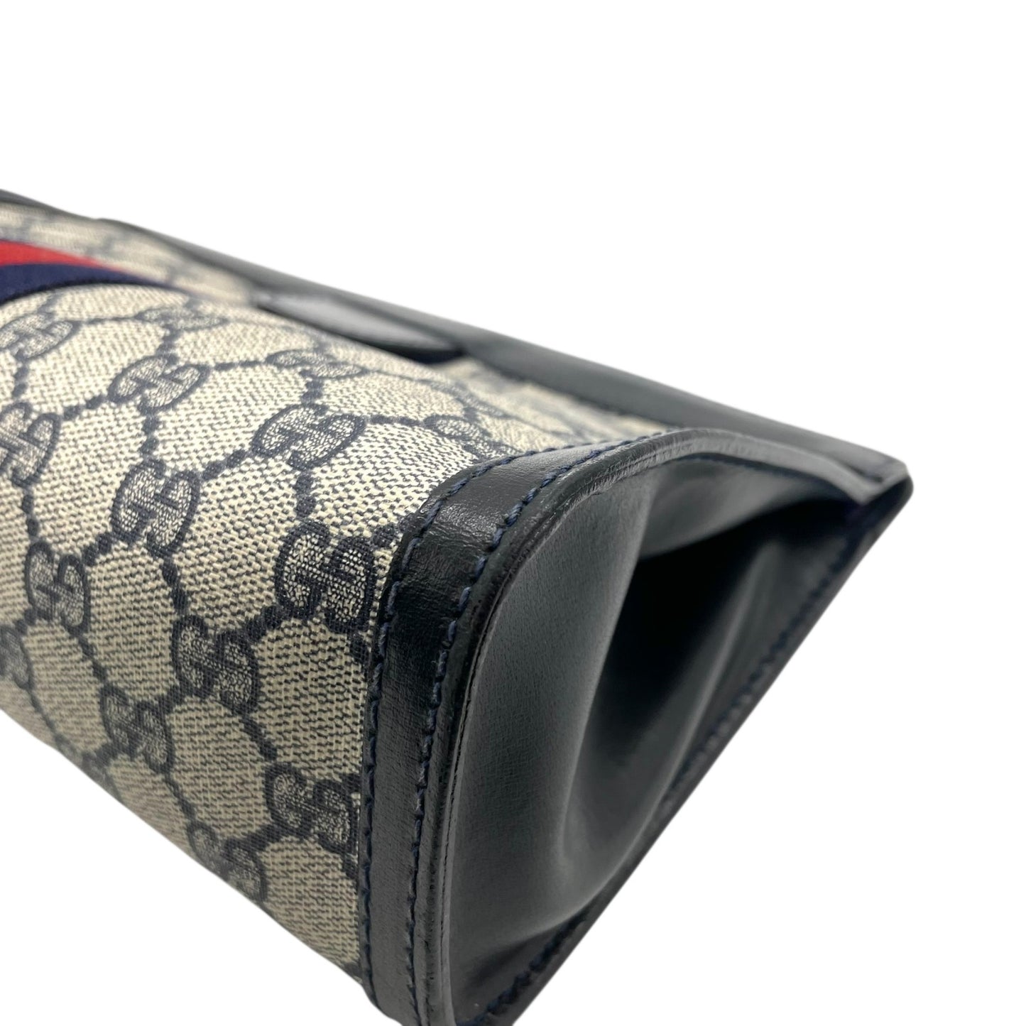 GUCCI オールドグッチ GGスプリーム シェリーライン クラッチバッグ セカンドバッグ PVC レザー グレー ネイビー ヴィンテージ K9