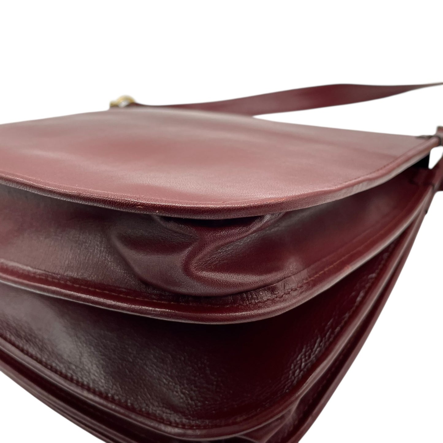 Authentic Cartier Must Line Shoulder Bag Crossbody Burgundy Wine Red Gold Hardware Leather Vintage Women's