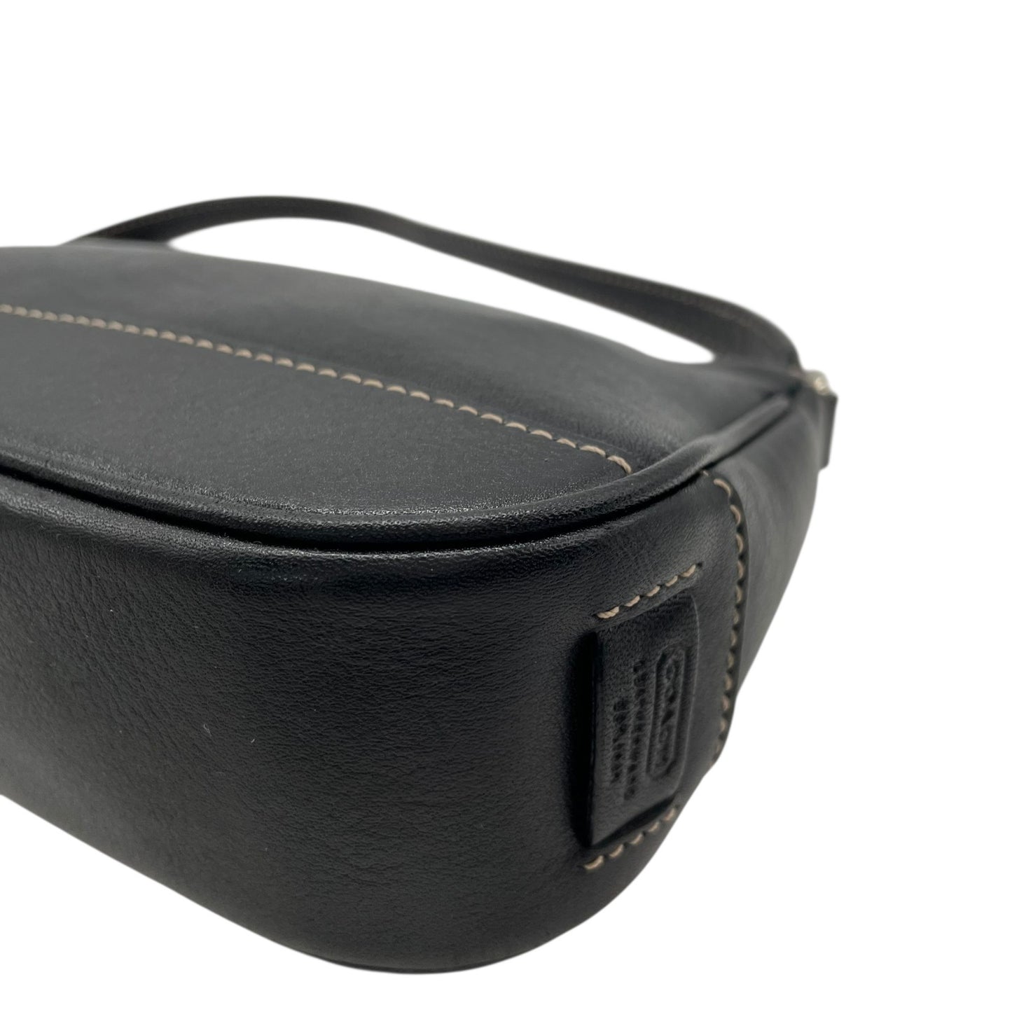 極美品 COACH コーチ アクセサリーポーチ ハンドバッグ ミニバッグ ブラック 黒 オールレザー 本革 7785 レディース ファスナー開閉 シルバー金具 K2