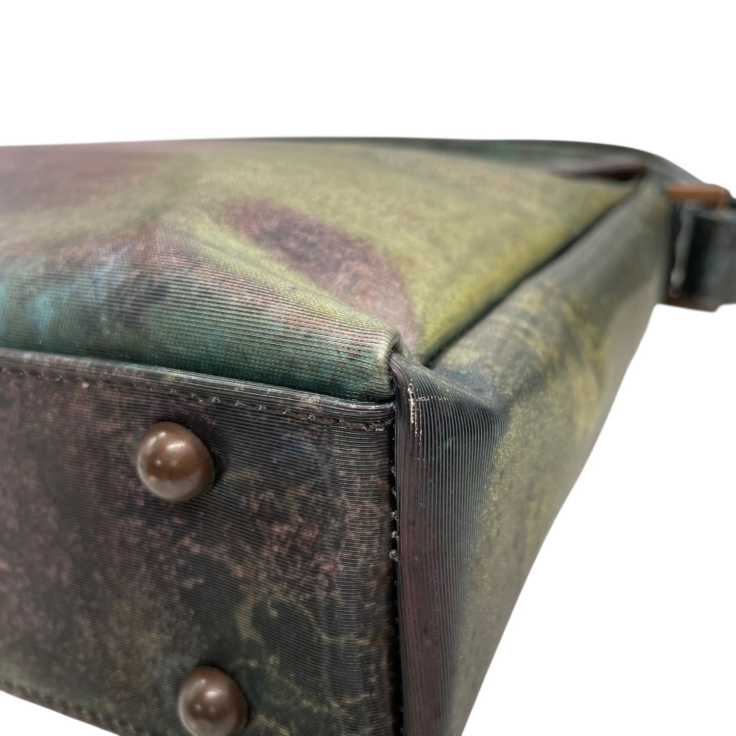 Authentic Jean Paul Gaultier V-Cyber Shoulder Bag Iridescent Green PVC Leather Bronze Hardware Unisex