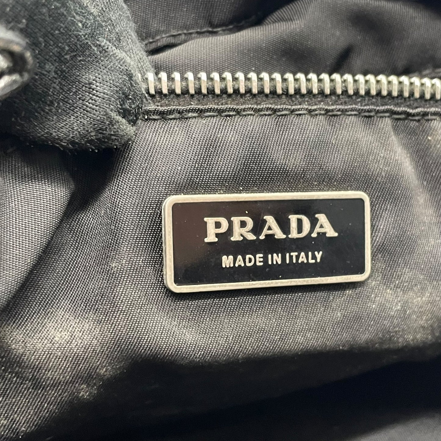Authentic PRADA Black Handbag Tote Triangular Logo Plate Nylon Patent Leather Silver Hardware Shoulder Bag Men's Women's