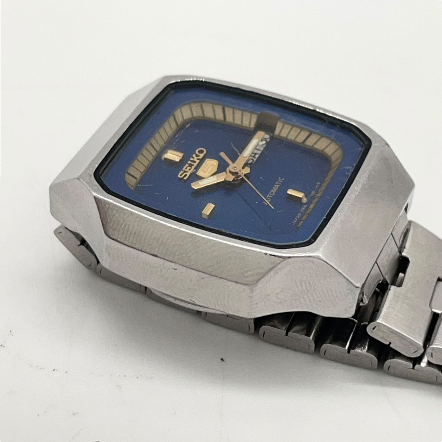 【稼働品】seiko セイコー 腕時計 2906-5250 レディース 自動巻き オートマチック ヴィンテージ アンティーク 青文字盤 デイデイト アナログ スクエア クラシック エレガント ドレスウォッチ ステンレス クリーニング済 G