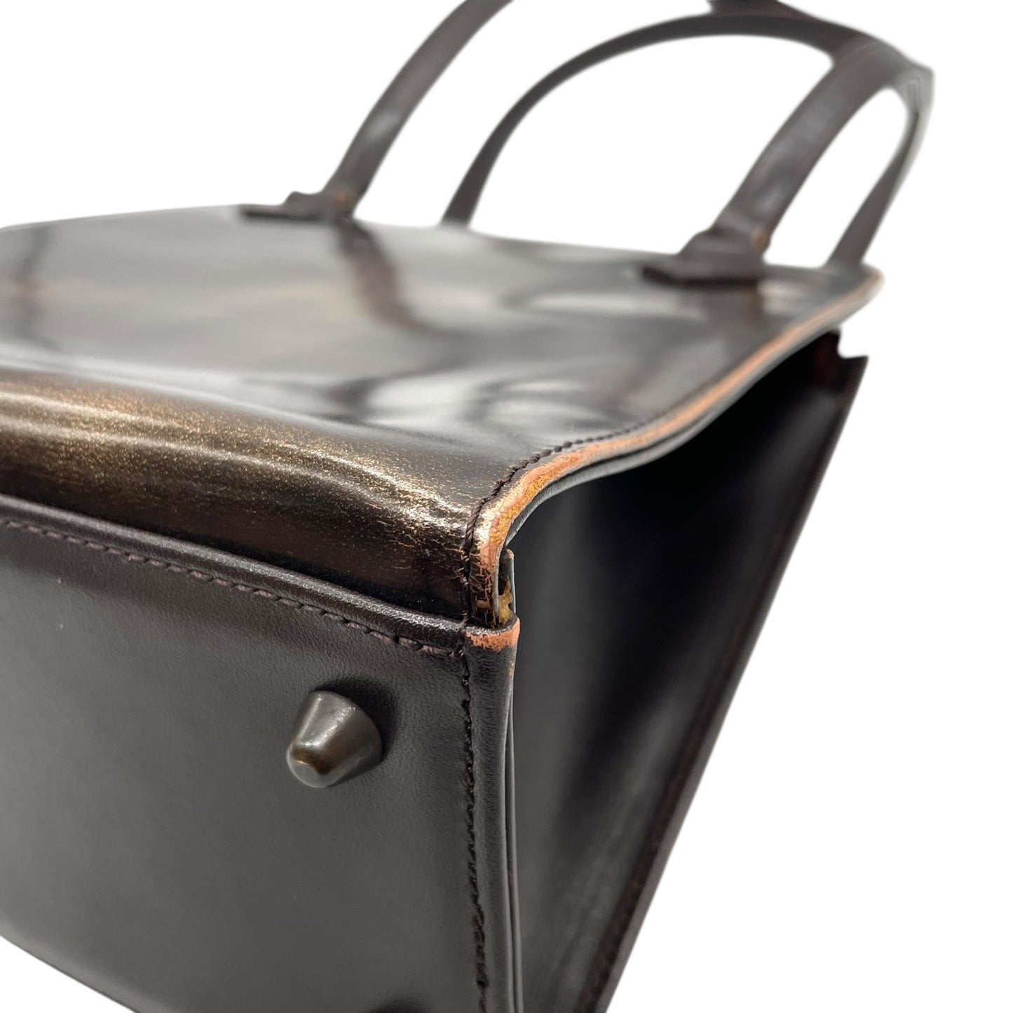 入手困難 Jean Paul GAULTIER ジャンポールゴルチエ ハンドバッグ レザー 本革 ブラウン 茶 ゴールド金具 ワンショルダー 肩掛け可 スクエア型 メンズ レディース K5