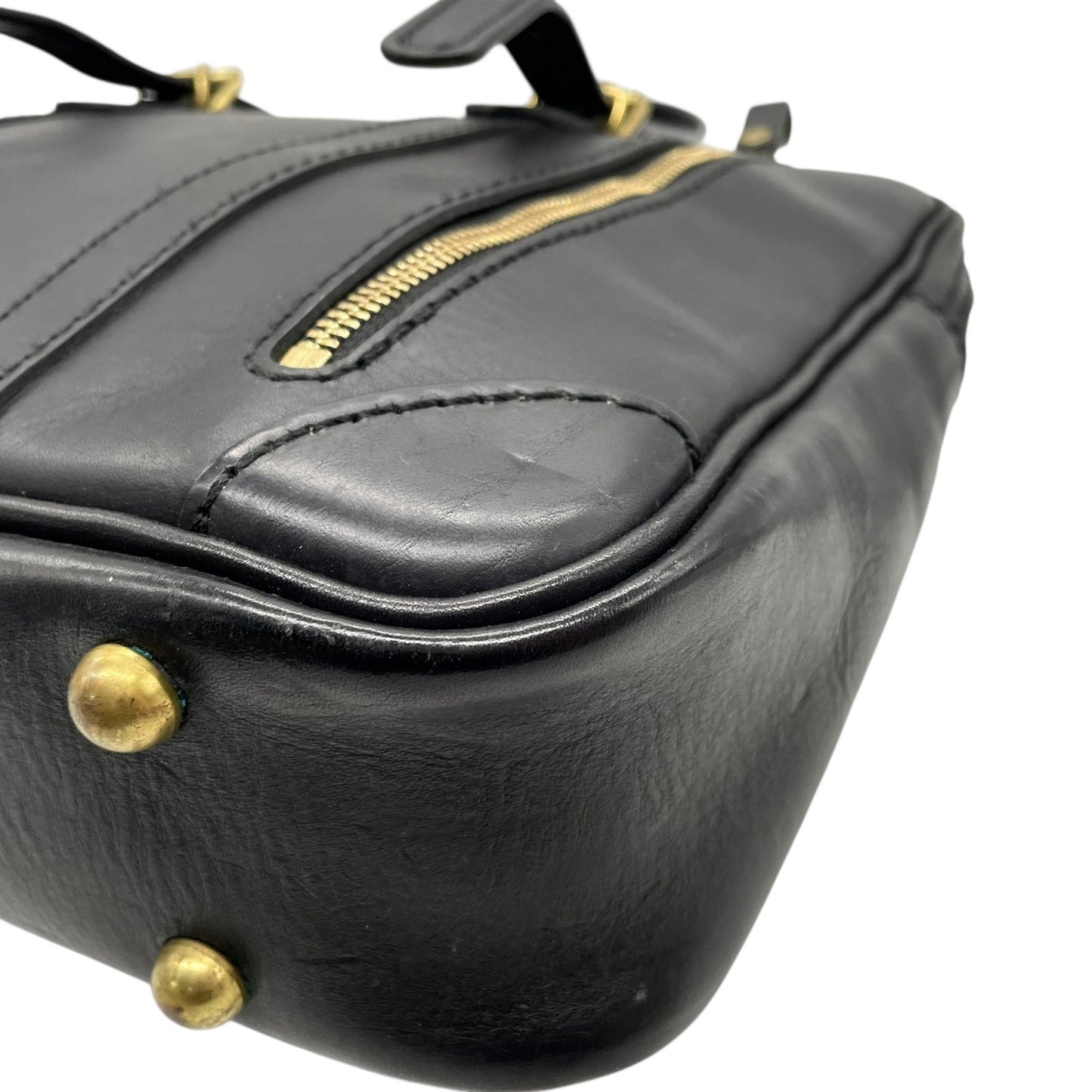 美品 Herz ヘルツ 二本手 ビジネスバッグ ブリーフケース 書類鞄 黒 ブラック レザー 日本製 ゴールド金具 A4対応 BW-57 メンズ レディース C