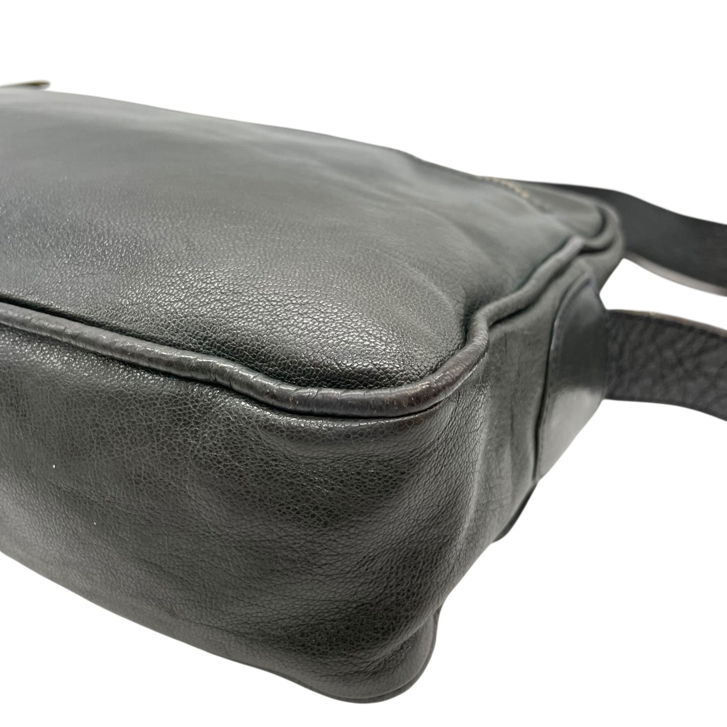 CELINE セリーヌ ダークグレー ショルダーバッグ 裏地総柄 馬車柄 ゴールド金具 ダブルポケット 肩掛け可 ポシェット レザー レディース K5