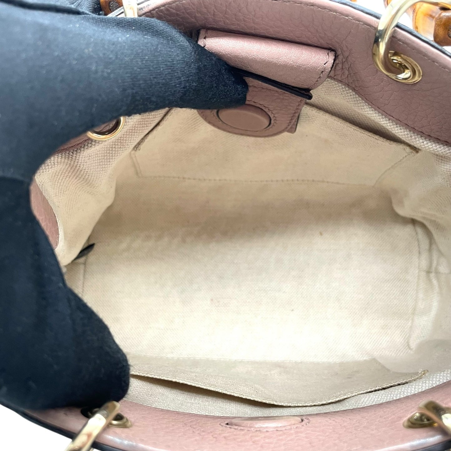 Authentic GUCCI Bamboo Mini Shopper 2WAY Pink Leather Gold Logo Shoulder Handbag