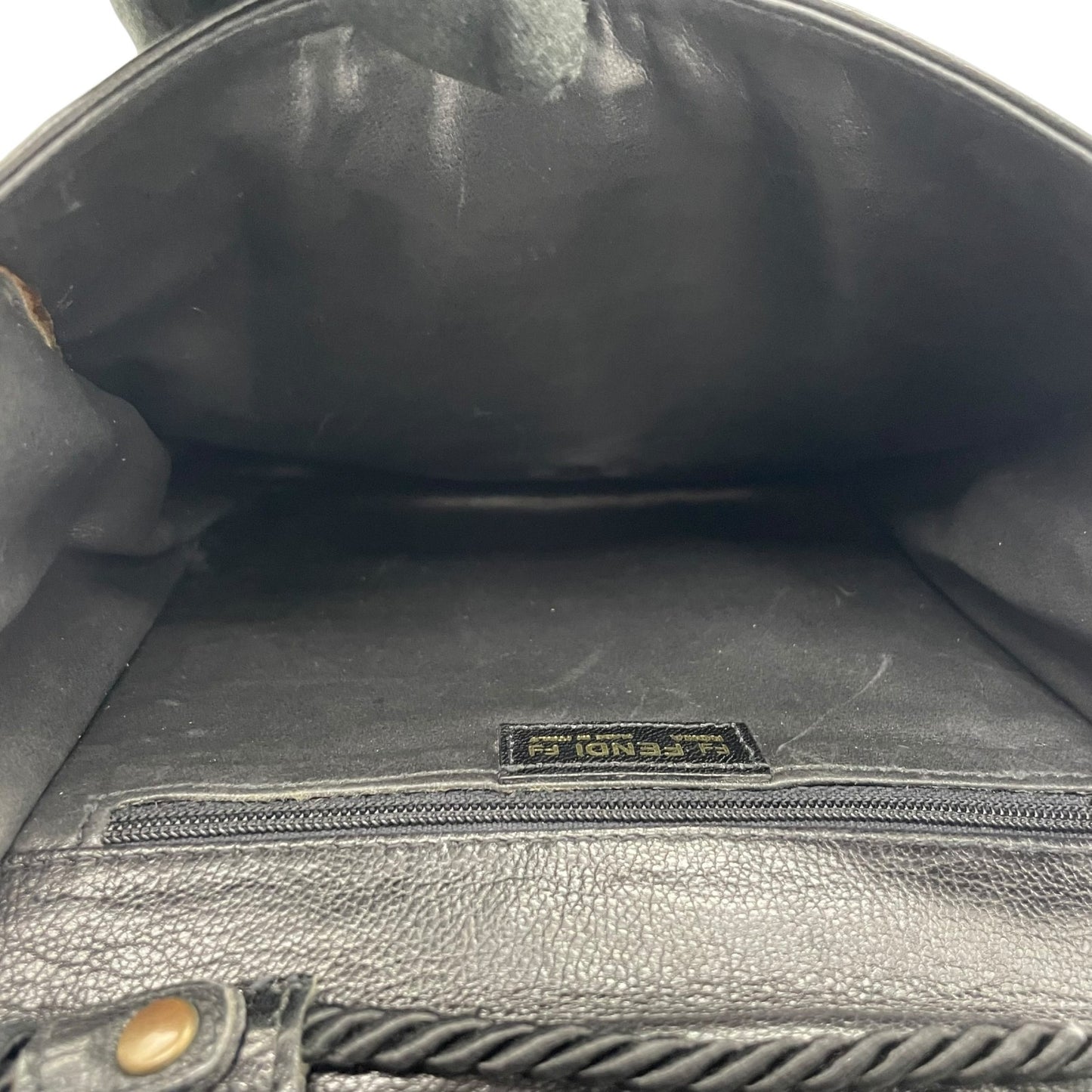 Authentic FENDI Woven Leather Shoulder Bag Black Flap Pochette Crossbody Vintage Leather Women