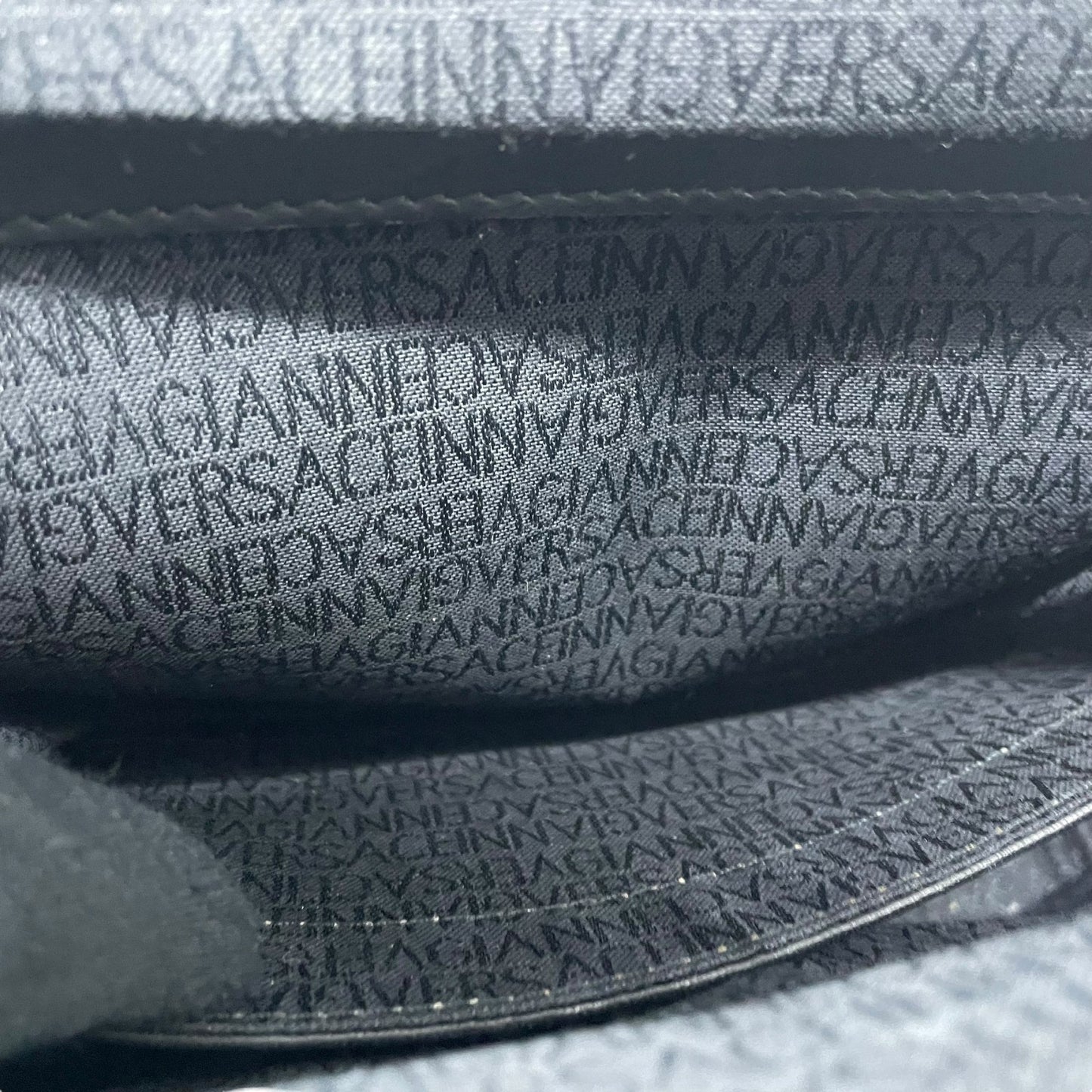 Authentic GIANNI VERSACE Vintage Mini Handbag Tote Black Leather Gold Hardware Fringe Tassel Women