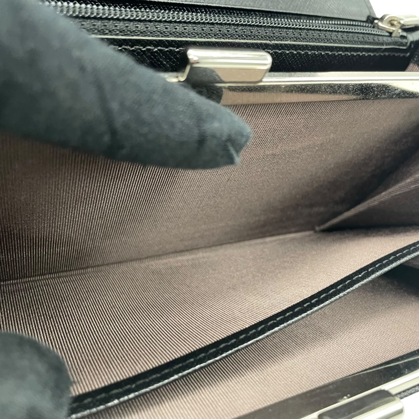 Authentic BURBERRY Long Wallet Bifold Check Embossed Logo Black Silver Hardware