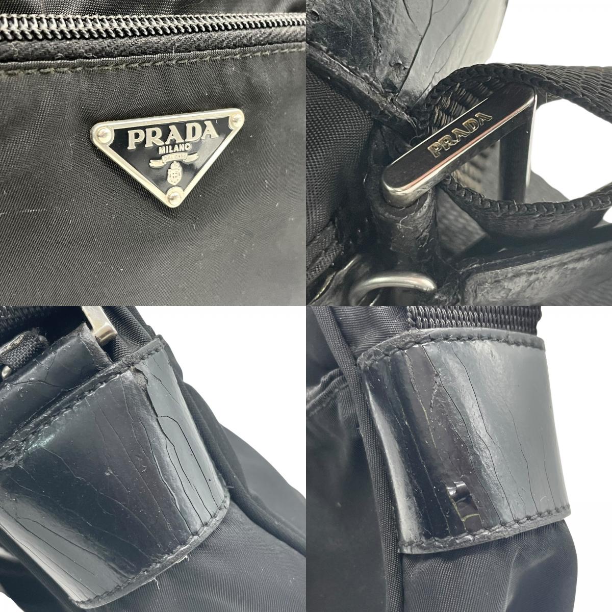 Authentic PRADA Shoulder Bag Triangle Logo Nylon Leather Black Silver Hardware BT0166