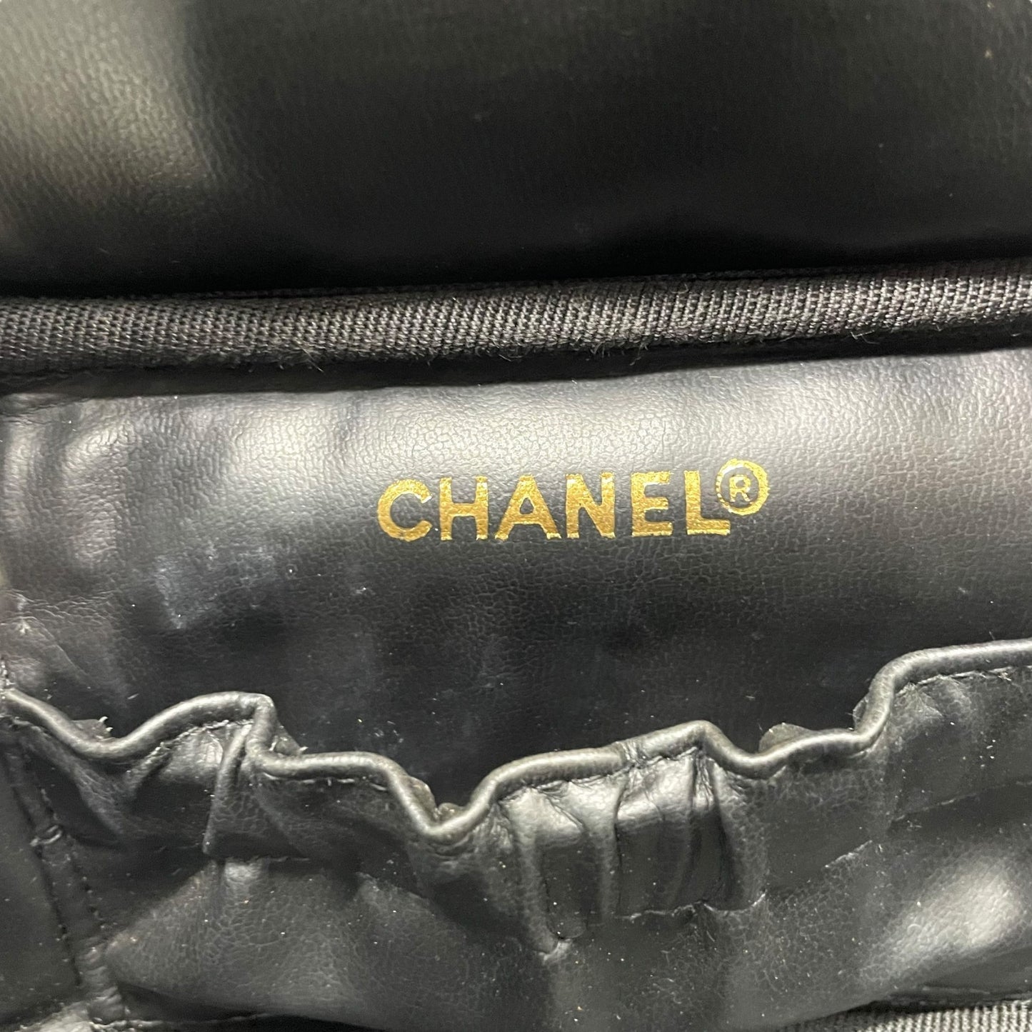 Authentic CHANEL Vanity Bag Handbag Black Bi-Color Leather Gold CC Logo Italy Women